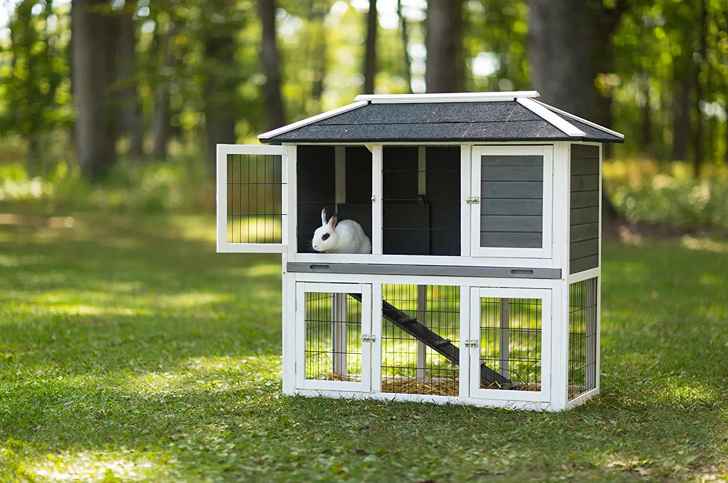 Prevue Pet Products 4601 Duplex Rabbit Hutch, Gray/White