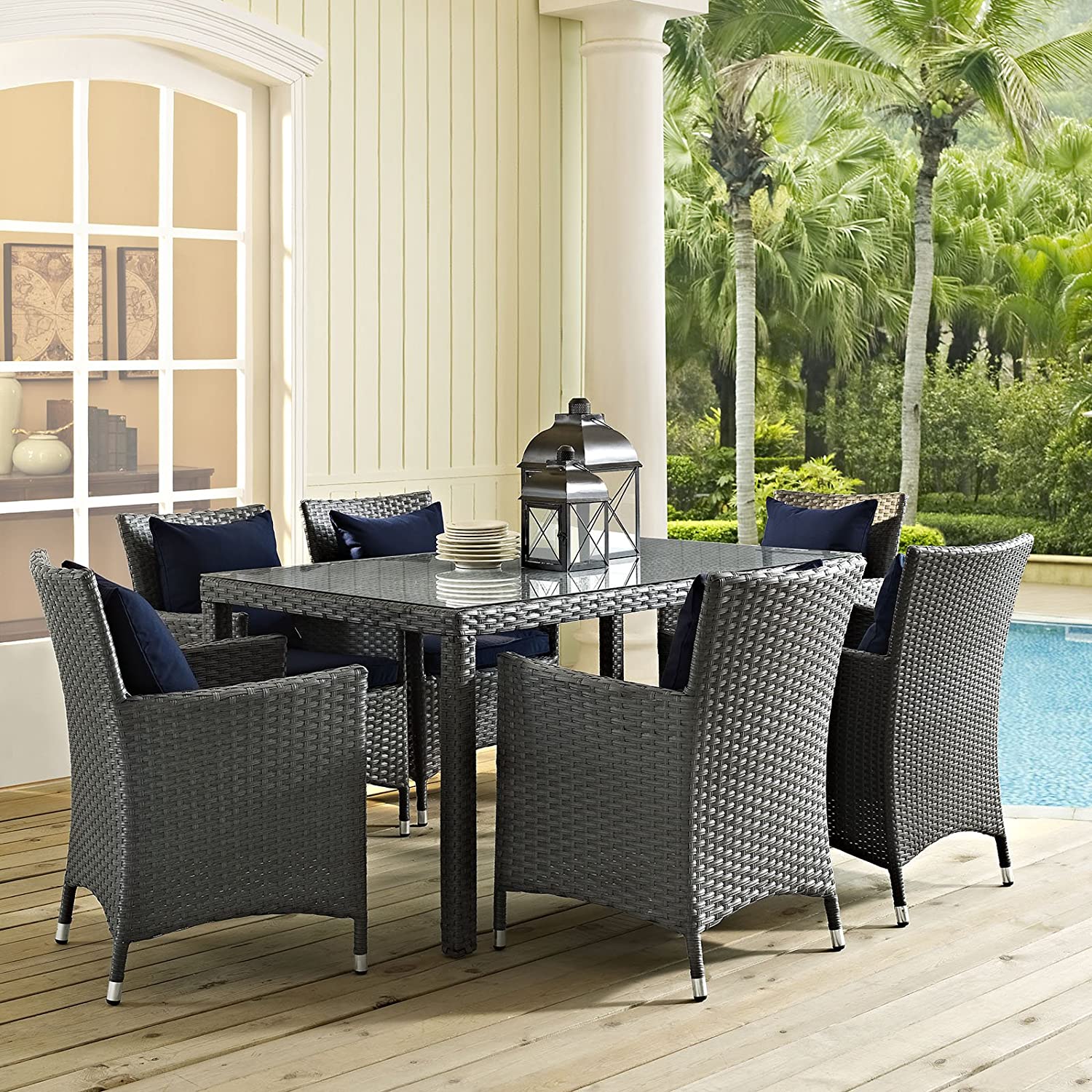 Modway Sojourn Wicker Rattan Outdoor Patio 59&#34; Rectangle Dining Table in Chocolate