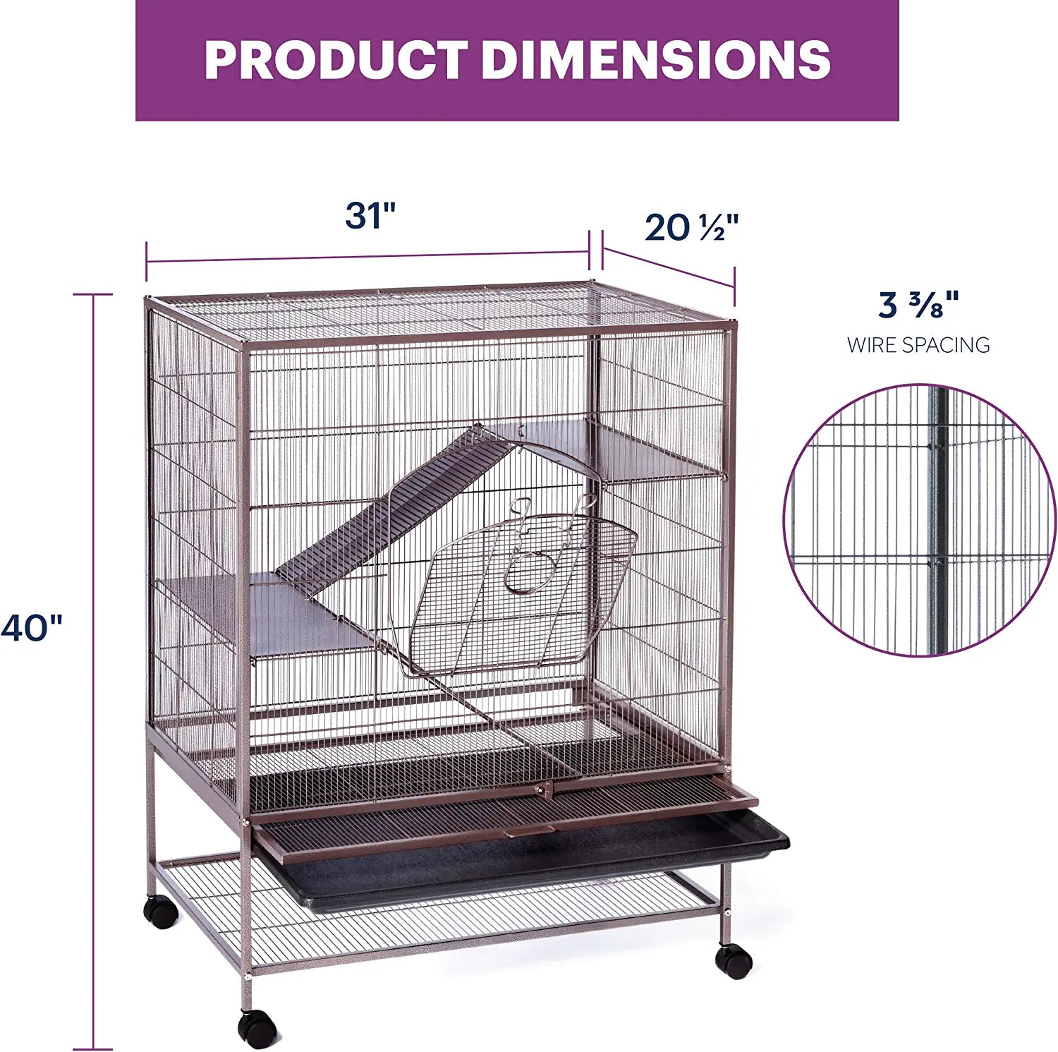 Prevue Pet Products Rat, Chinchilla, Baby Ferret Cage, Metal Home Crate for Small Animal Critters, Chew-Proof House with Caster Wheels, Earthtone Dusted Rose Hammertone Finish