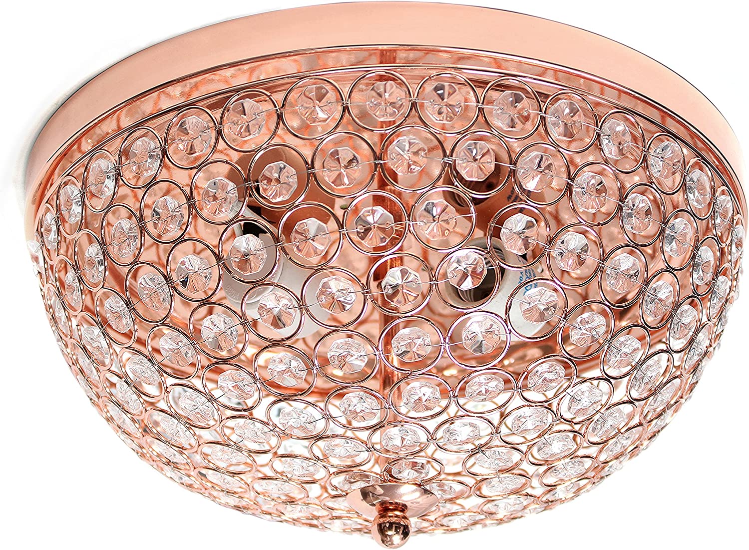 Elegant Designs FM1000-RGD 2 Light Elipse Crystal Flush Mount Ceiling Light, Rose Gold