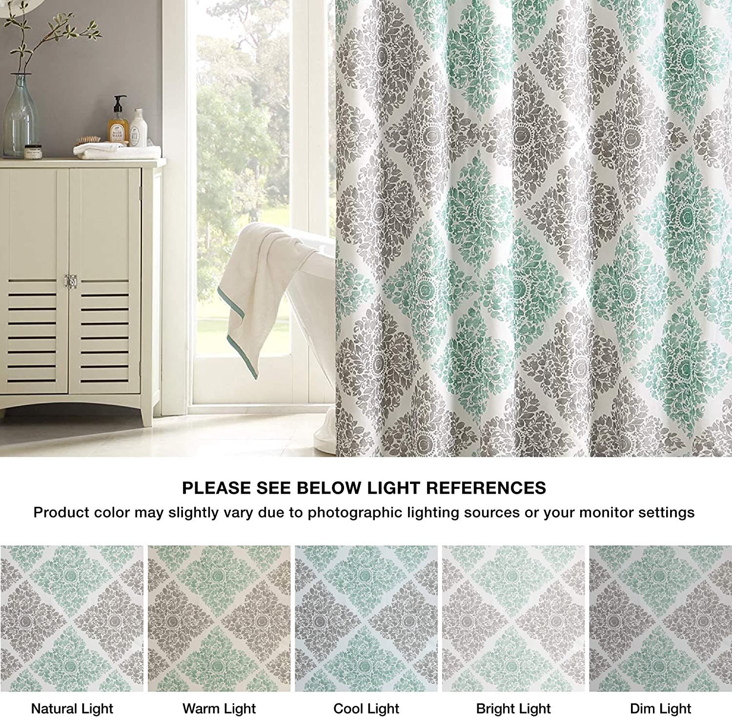 Madison Park Claire Shower Curtain, Casual Diamond Damask Design, Modern Bathroom Decor, Machine Washable, Fabric Privacy Screen 72x72, Aqua