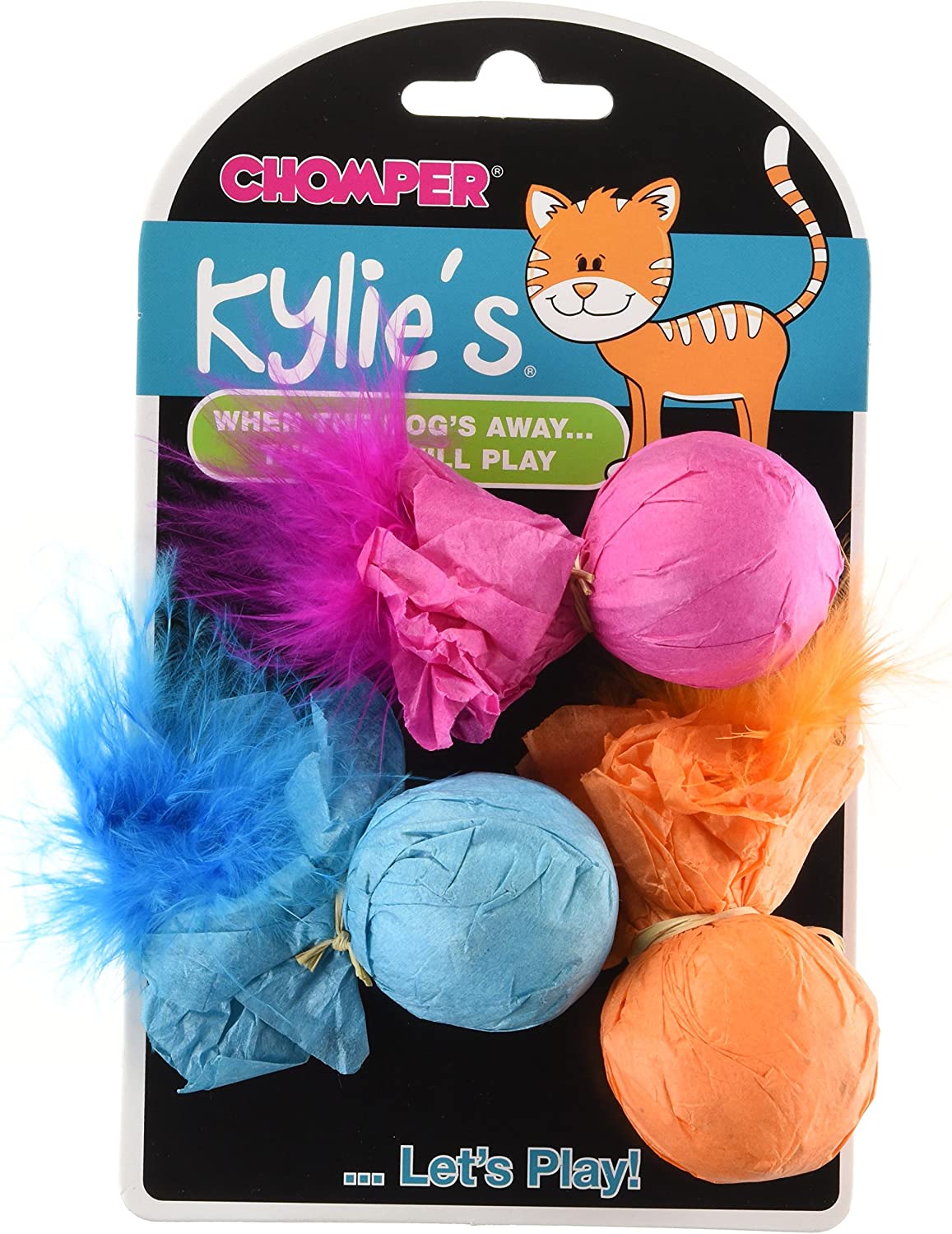 Boss Pet Chomper Kylie's Brites 3-Piece Paper Ball Rattlers Toy with Feather for Pets
