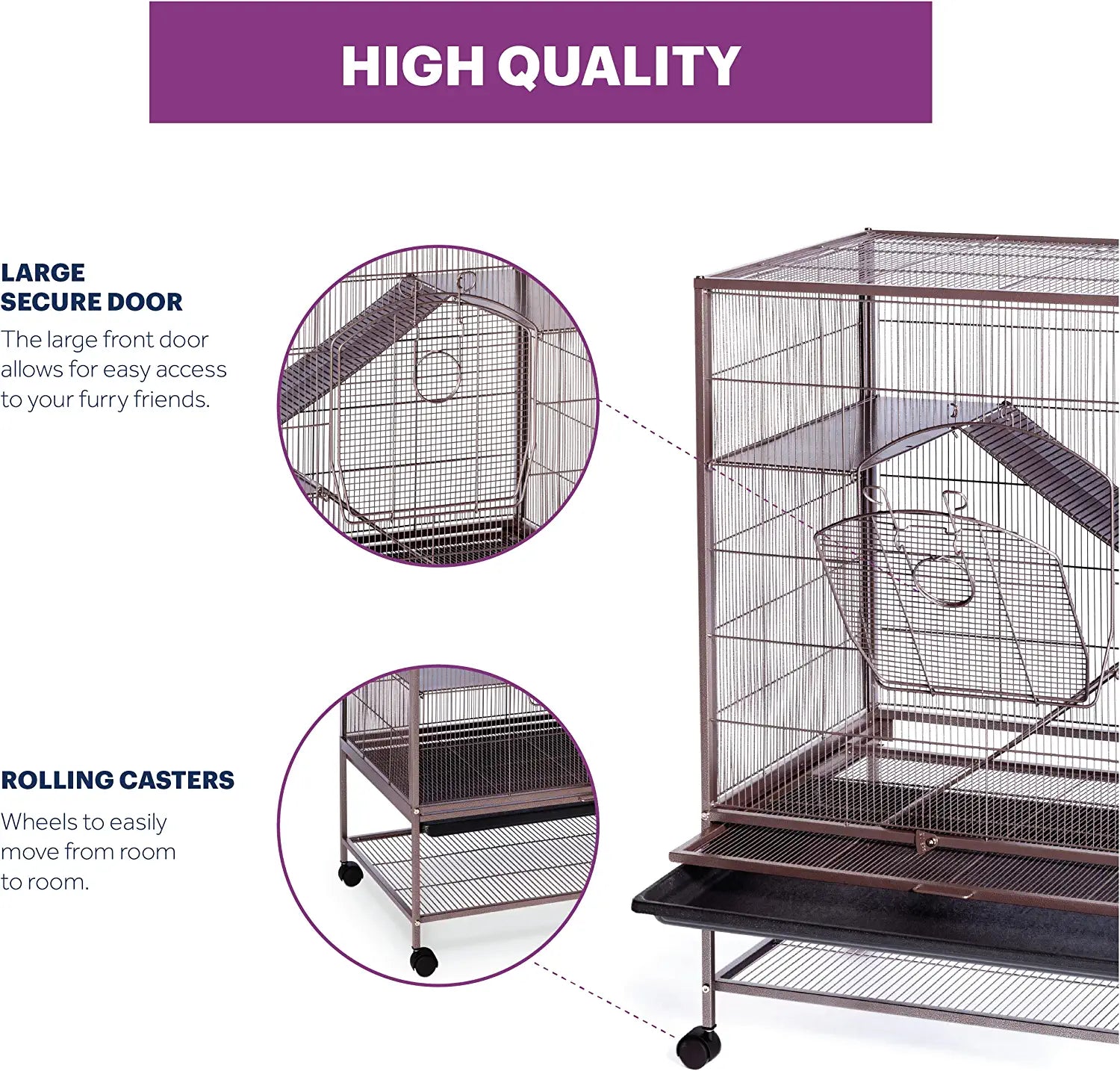 Prevue Pet Products Rat, Chinchilla, Baby Ferret Cage, Metal Home Crate for Small Animal Critters, Chew-Proof House with Caster Wheels, Earthtone Dusted Rose Hammertone Finish