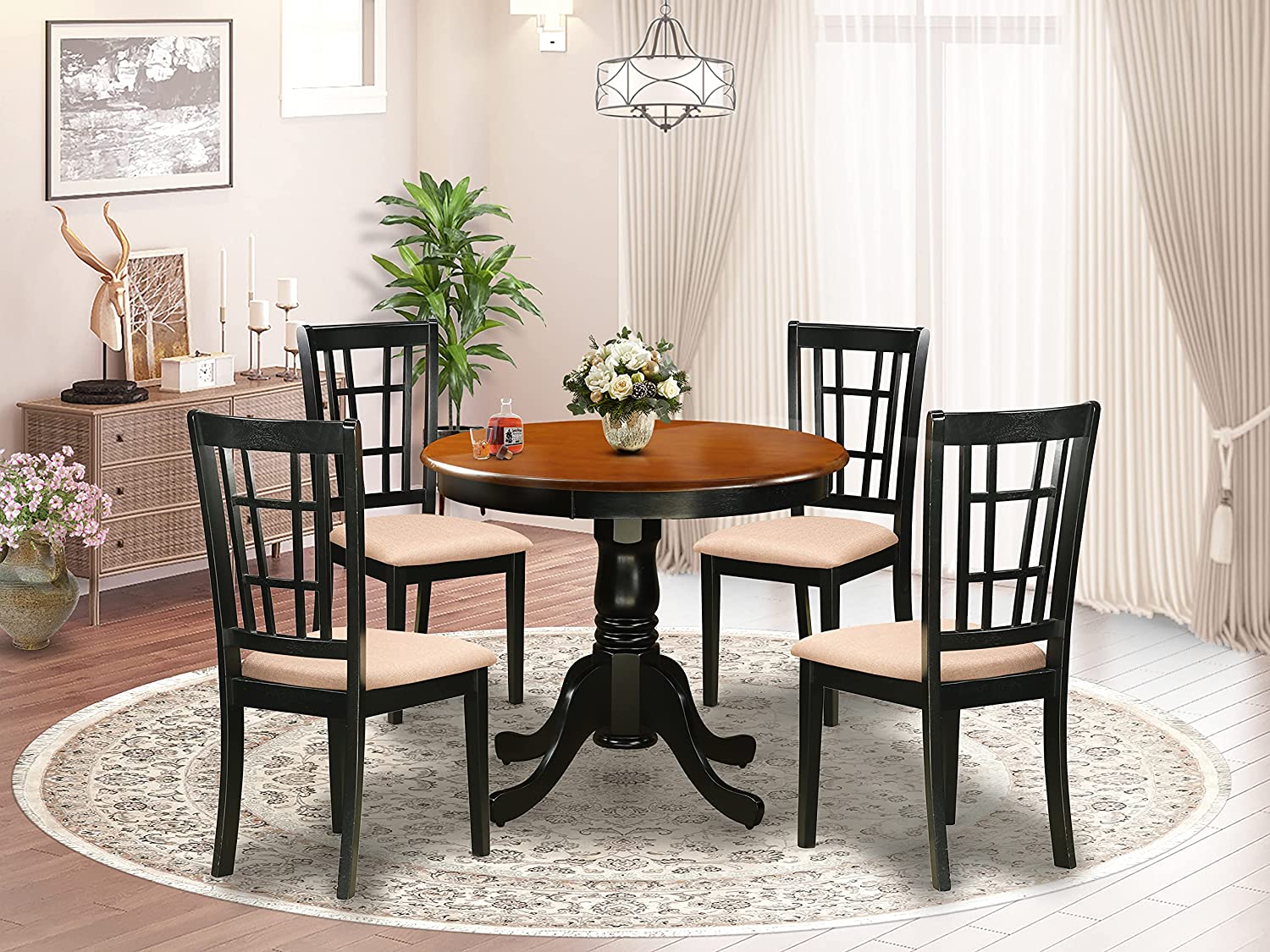 East West Furniture ANNI5-BLK-C Dining Table Set, 5-Piece