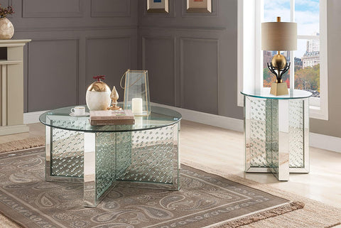 ACME Furniture Coffee Table, Mirrored and Faux Crystals