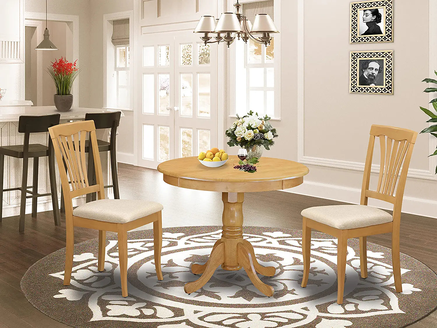 East West Furniture ANAV3-OAK-C Dining Table Set, 3-Piece