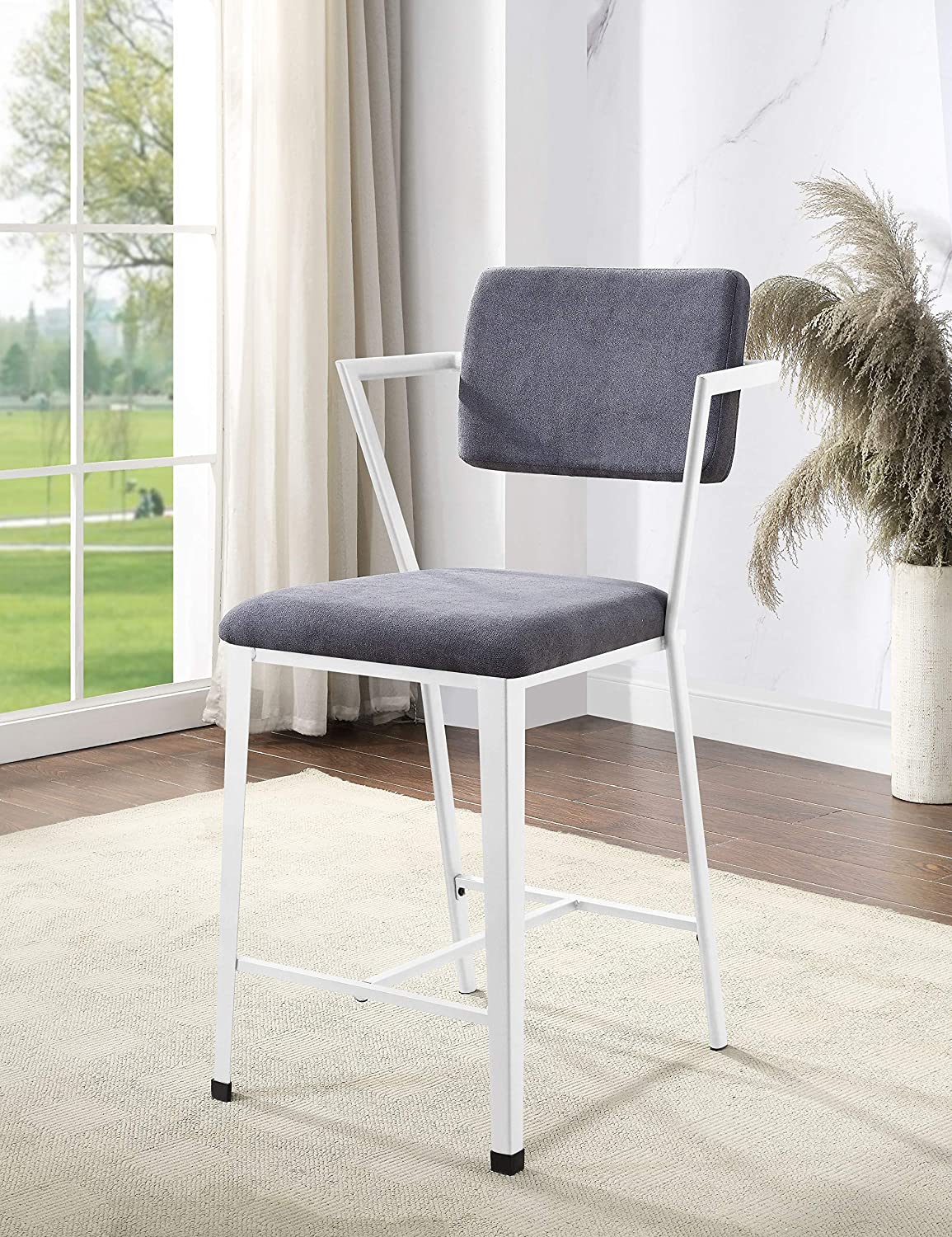 ACME Cargo Counter Height Chair (Set-2) - - Gray Fabric &amp; White