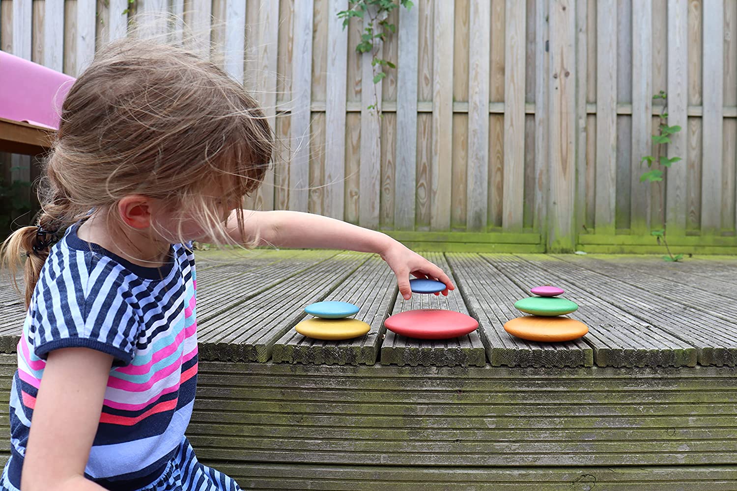 TickiT Rainbow Buttons - Set of 7 - Wooden Stacking Stones for Babies and Toddlers Aged 0+ - Natural Toy for Early Development and Open-Ended Play