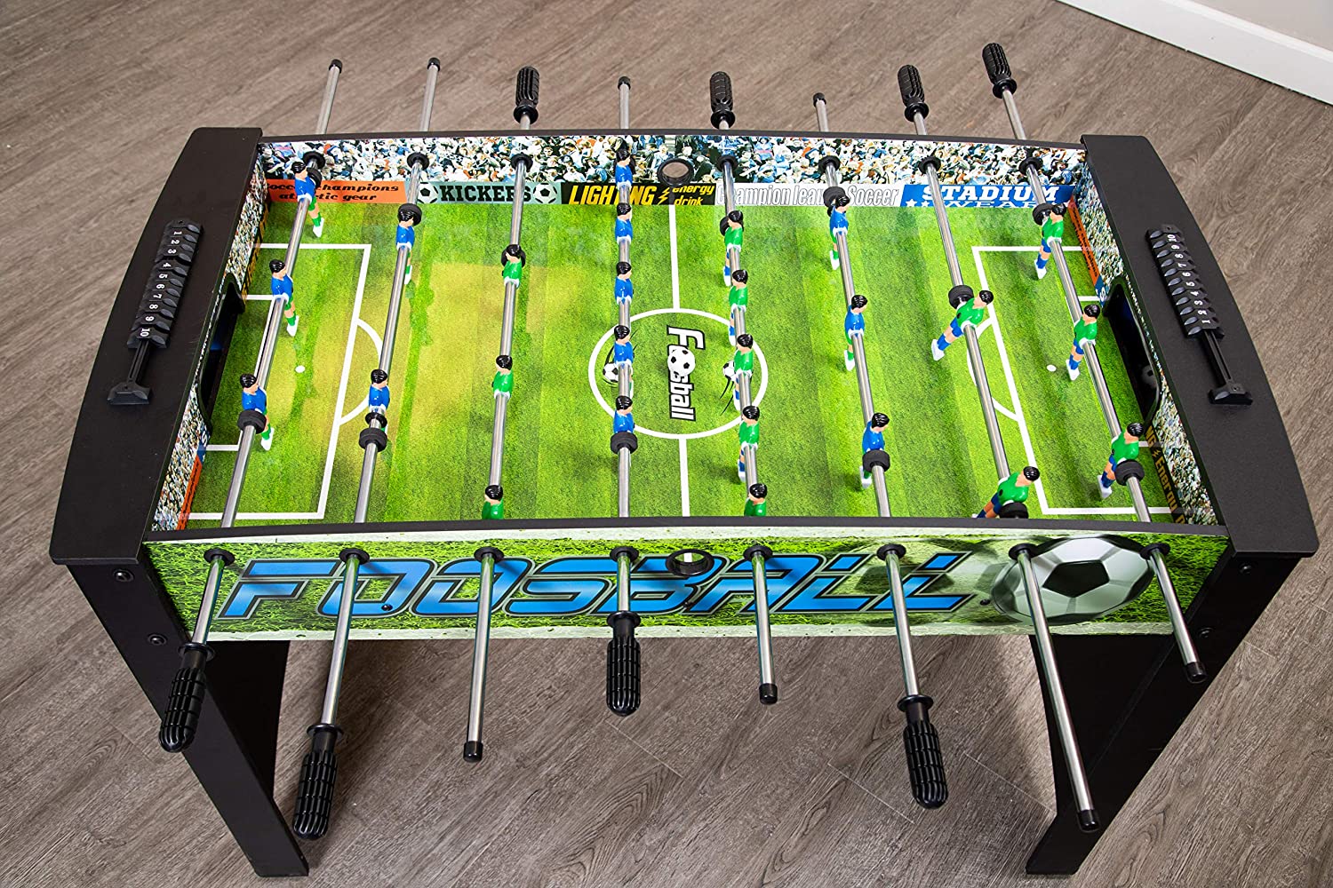 Hathaway Playoff 4’ Foosball Table, Soccer Game for Kids and Adults with Ergonomic Handles, Analog Scoring and Leg Levelers, Black/Green, 4-Feet