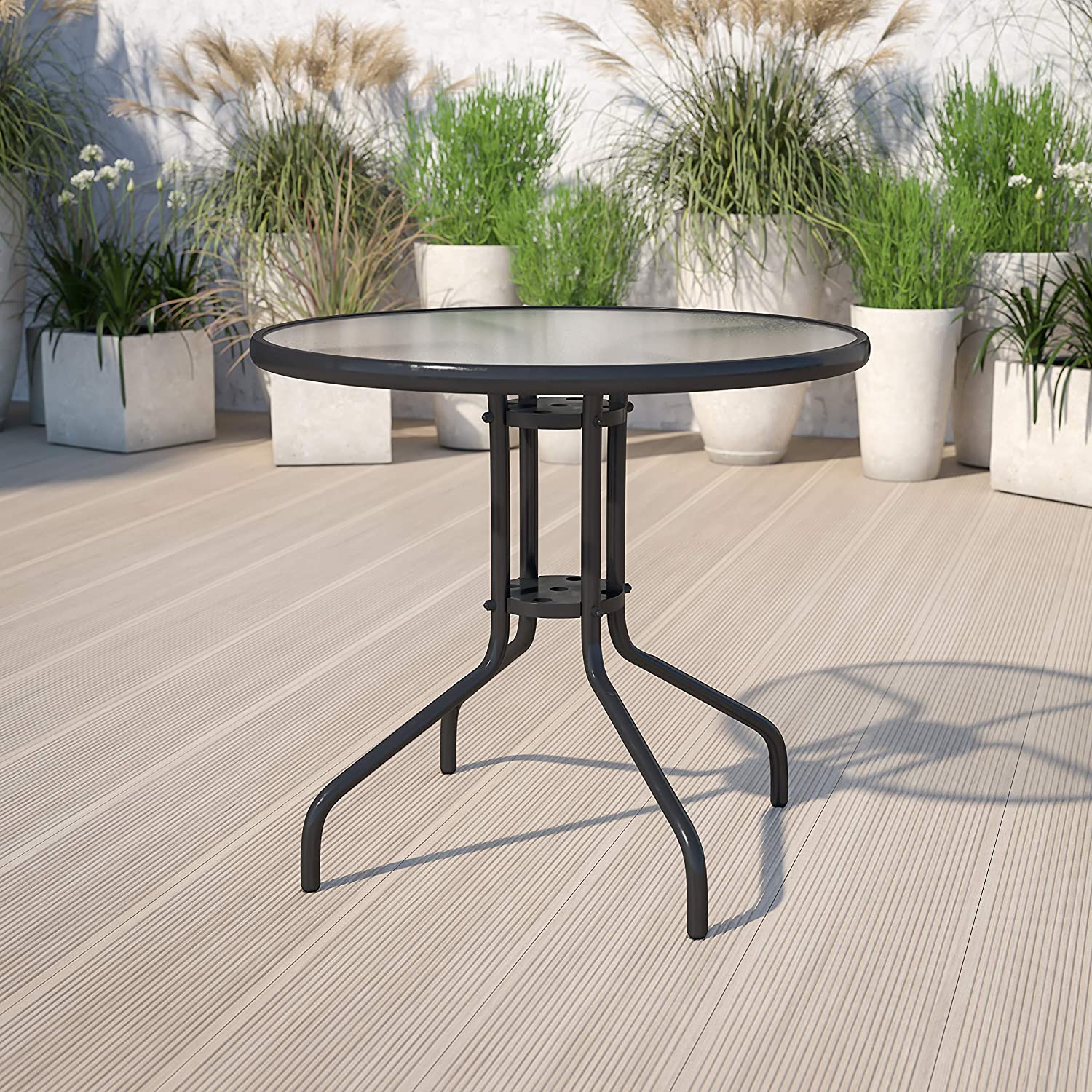Flash Furniture 31.5&#39;&#39; Round Tempered Glass Metal Table