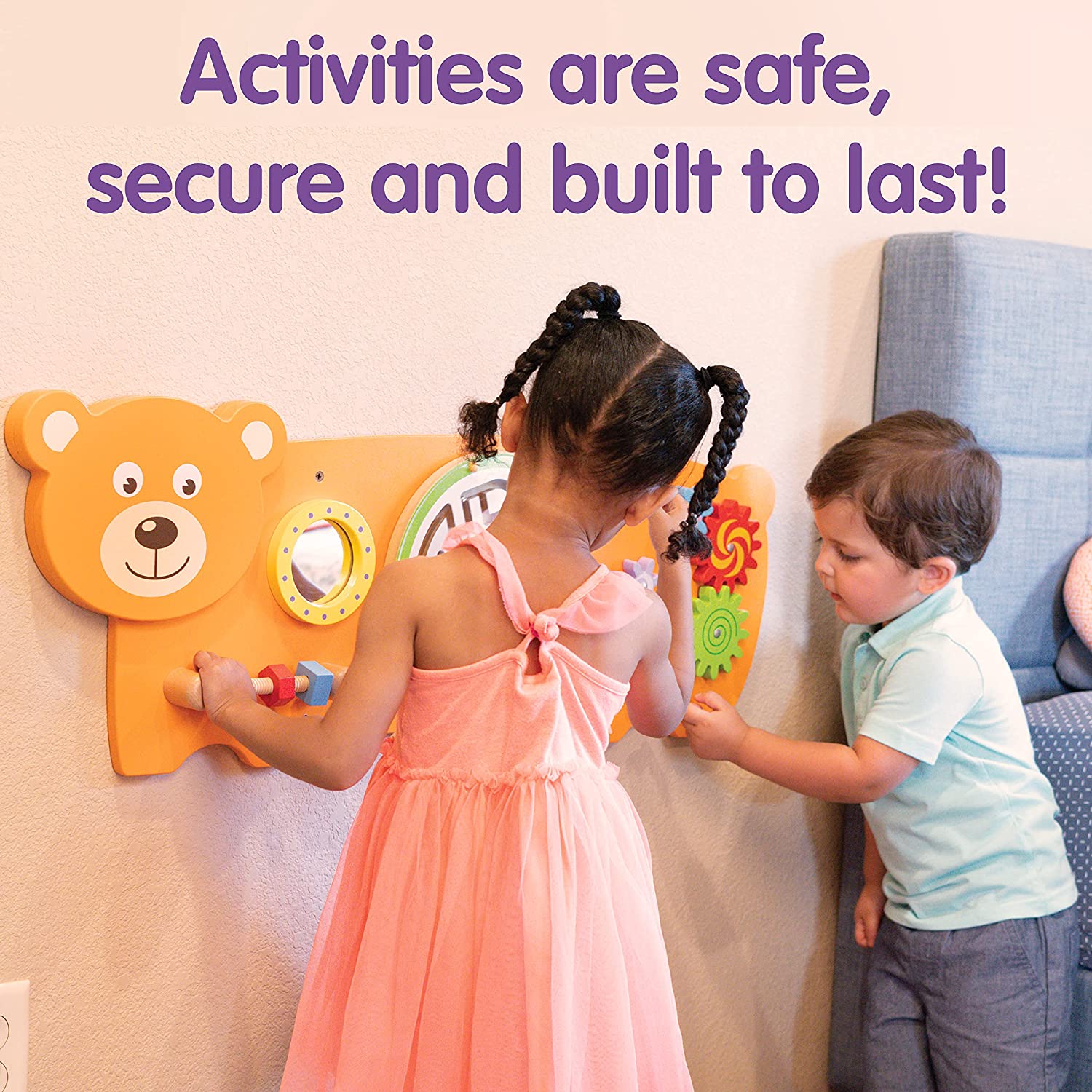 LEARNING ADVANTAGE Bear Activity Wall Panel - 18m+ - Toddler Activity Center - Wall-Mounted Toy - Busy Board Decor for Bedrooms, Daycares and Play Areas