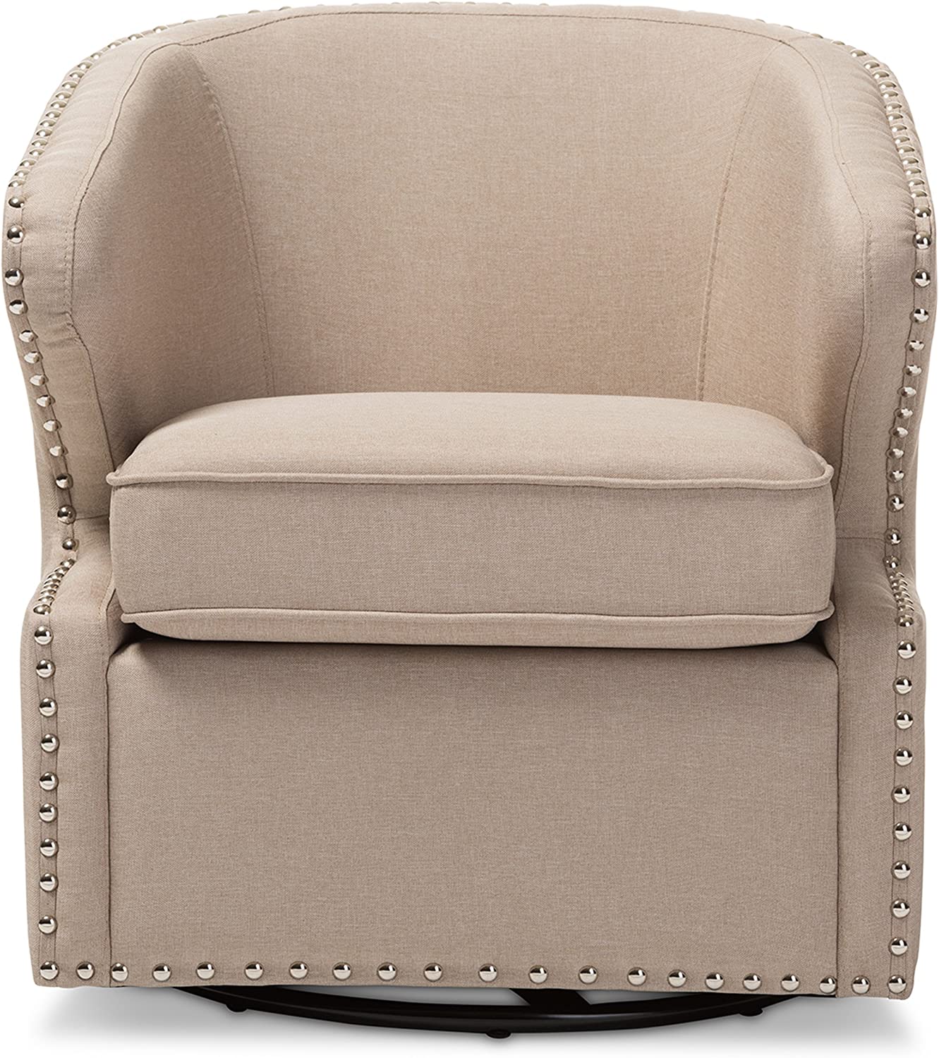 Baxton Studio Finley Mid Century Modern Fabric Upholstered Swivel Armchair, Beige