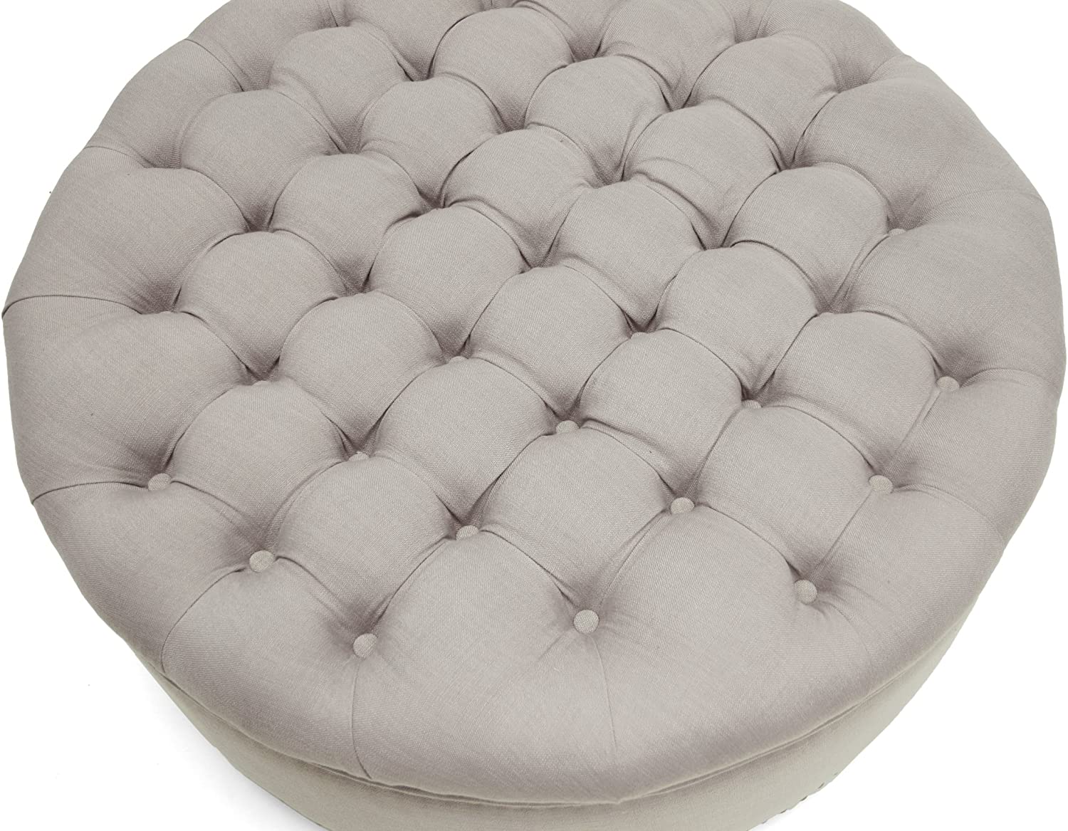 Baxton Studio Iglehart Linen Modern Tufted Ottoman, Beige