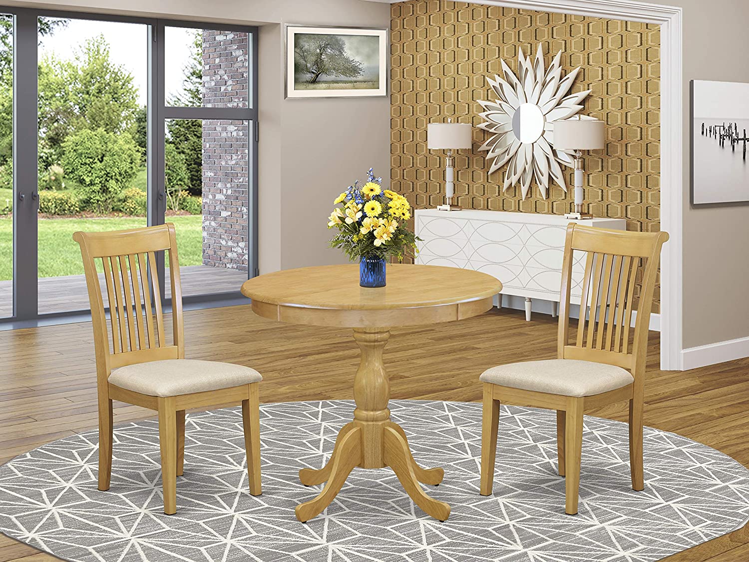 East West Furniture AMPO3-OAK-C Dining Set, Medium