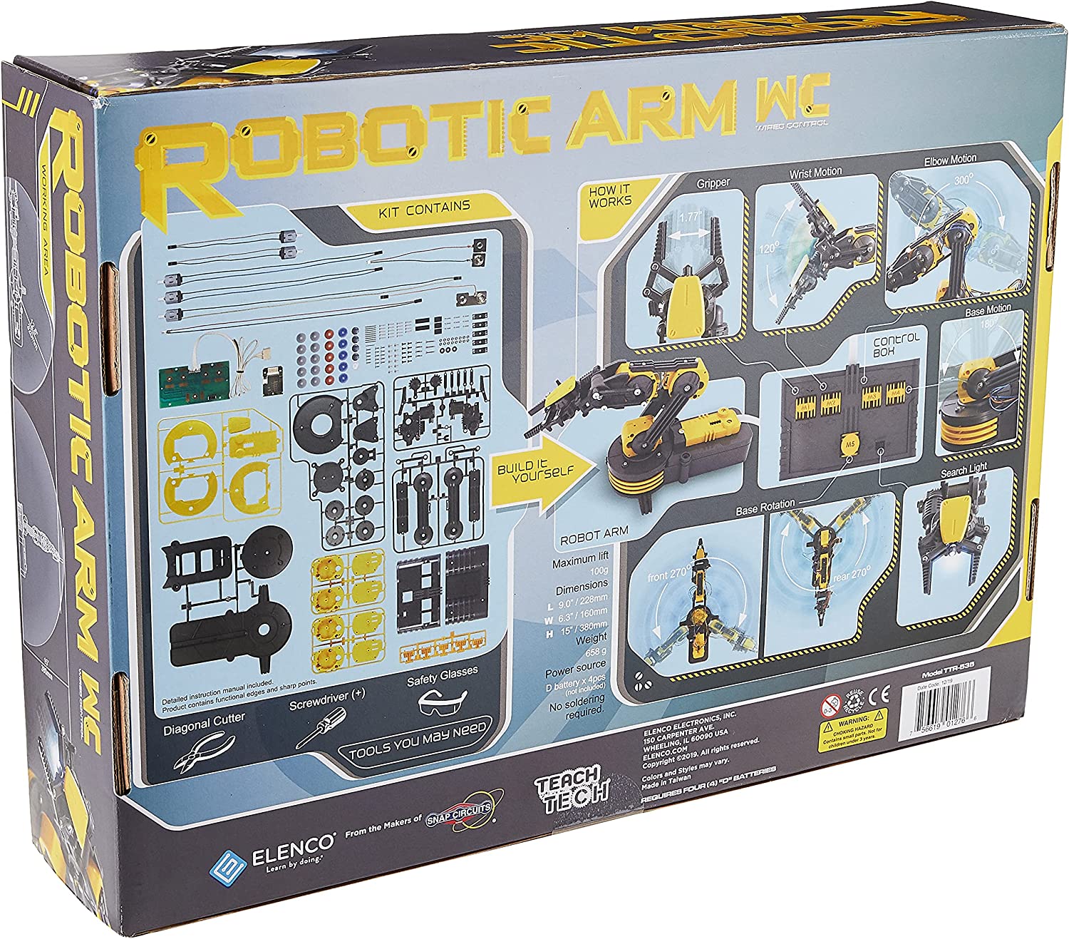 Elenco Teach Tech √É¬¢√¢‚Äö¬¨√Ö‚ÄúRobotic Arm Wire Controlled√É¬¢√¢‚Äö¬¨√Ç¬ù, Robotic Arm Kit, STEM Building Toys for Kids 12+