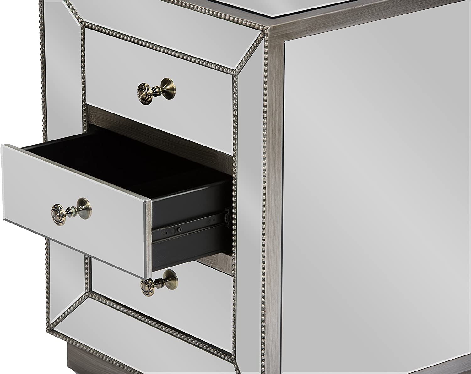 Baxton Studio Currin Contemporary Mirrored 3-Drawer Nightstand, Large