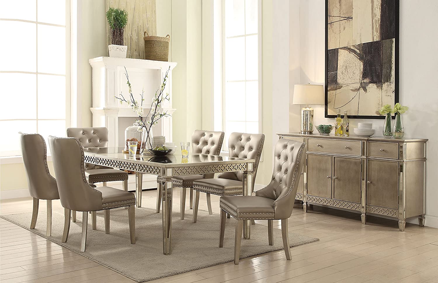 ACME Kacela Dining Table - 72155 - Mirror & Champagne