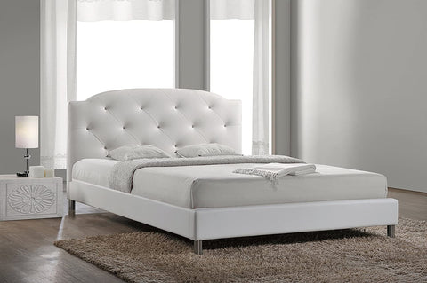 Baxton Studio Canterbury White Leather Contemporary Queen-Size Bed