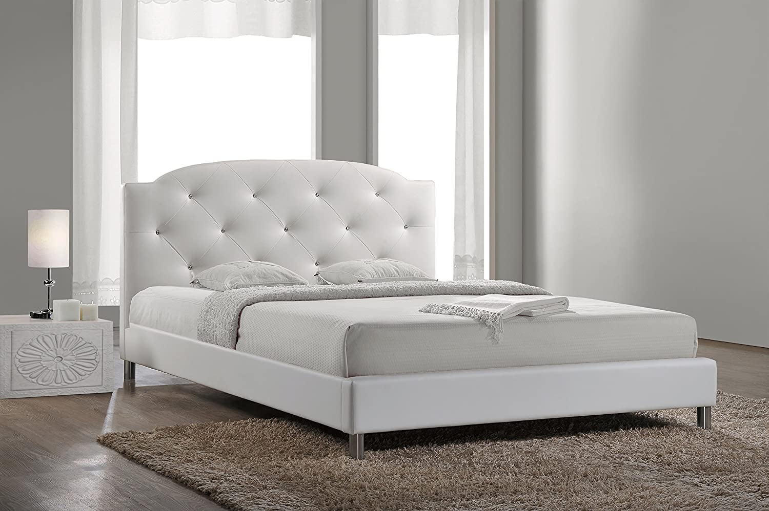 Baxton Studio Canterbury White Leather Contemporary Full-Size Bed