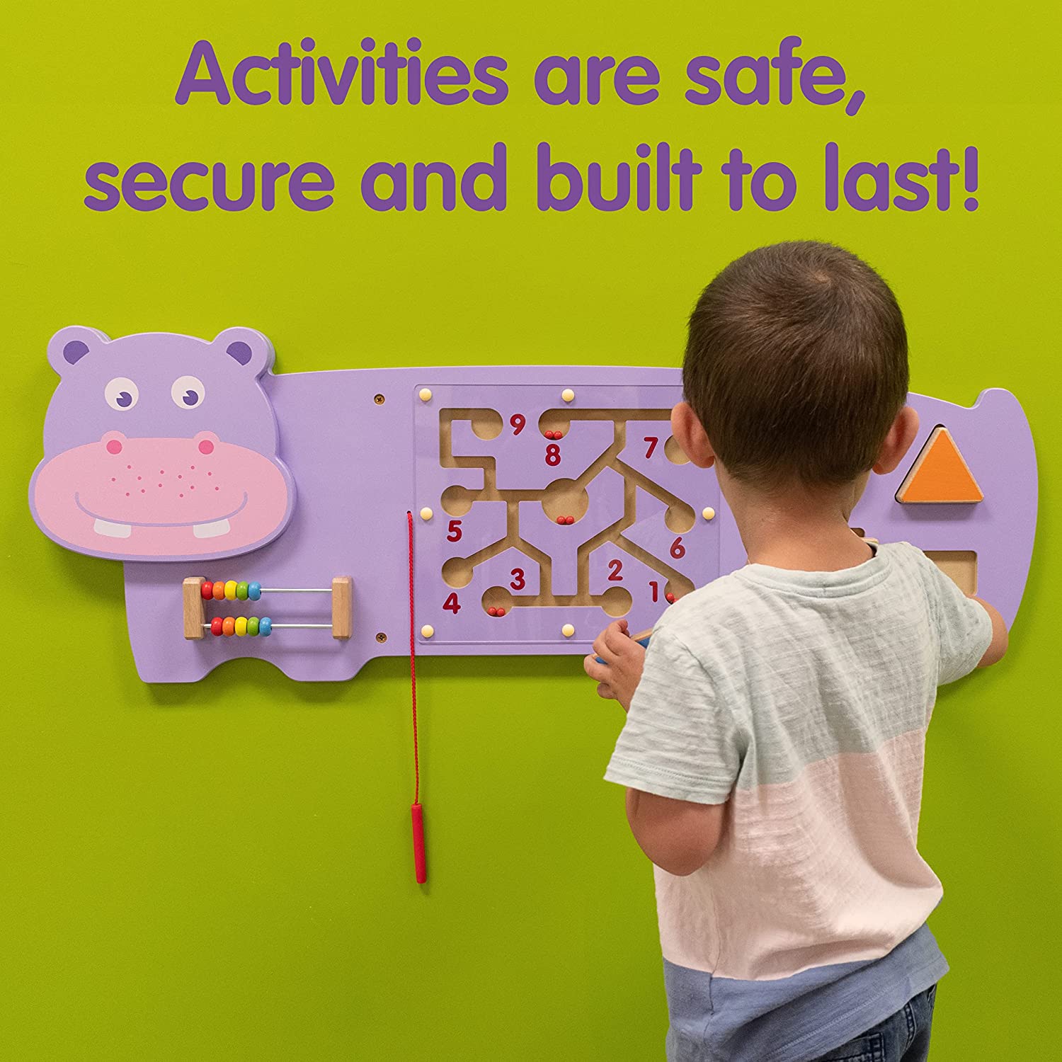 LEARNING ADVANTAGE Hippo Activity Wall Panel - 18m+ - Toddler Activity Center - Wall-Mounted Toy - Busy Board Decor for Bedrooms, Daycares and Play Areas