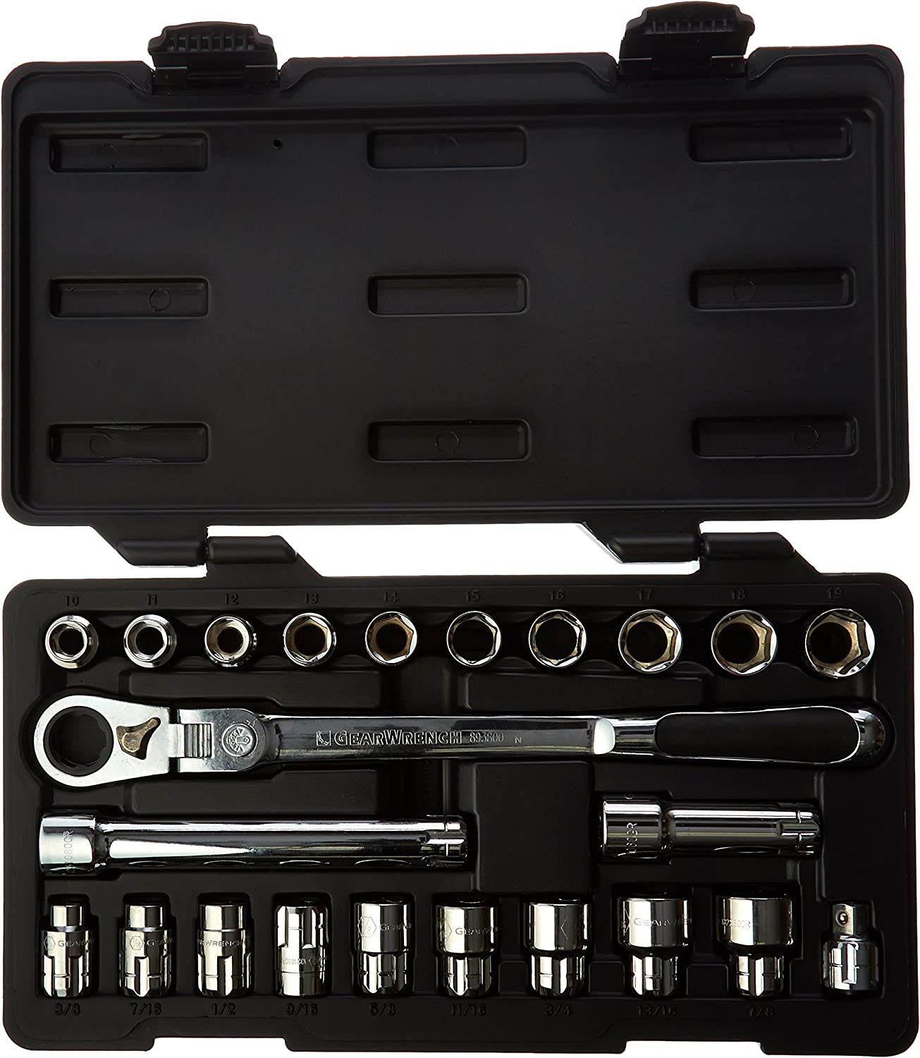 GEARWRENCH 23 Pc. 3/8&#34; Drive 6 Pt. Pass-ThruÃ¢â€žÂ¢ Mechanics Tool Set, Standard, SAE/Metric - 893823