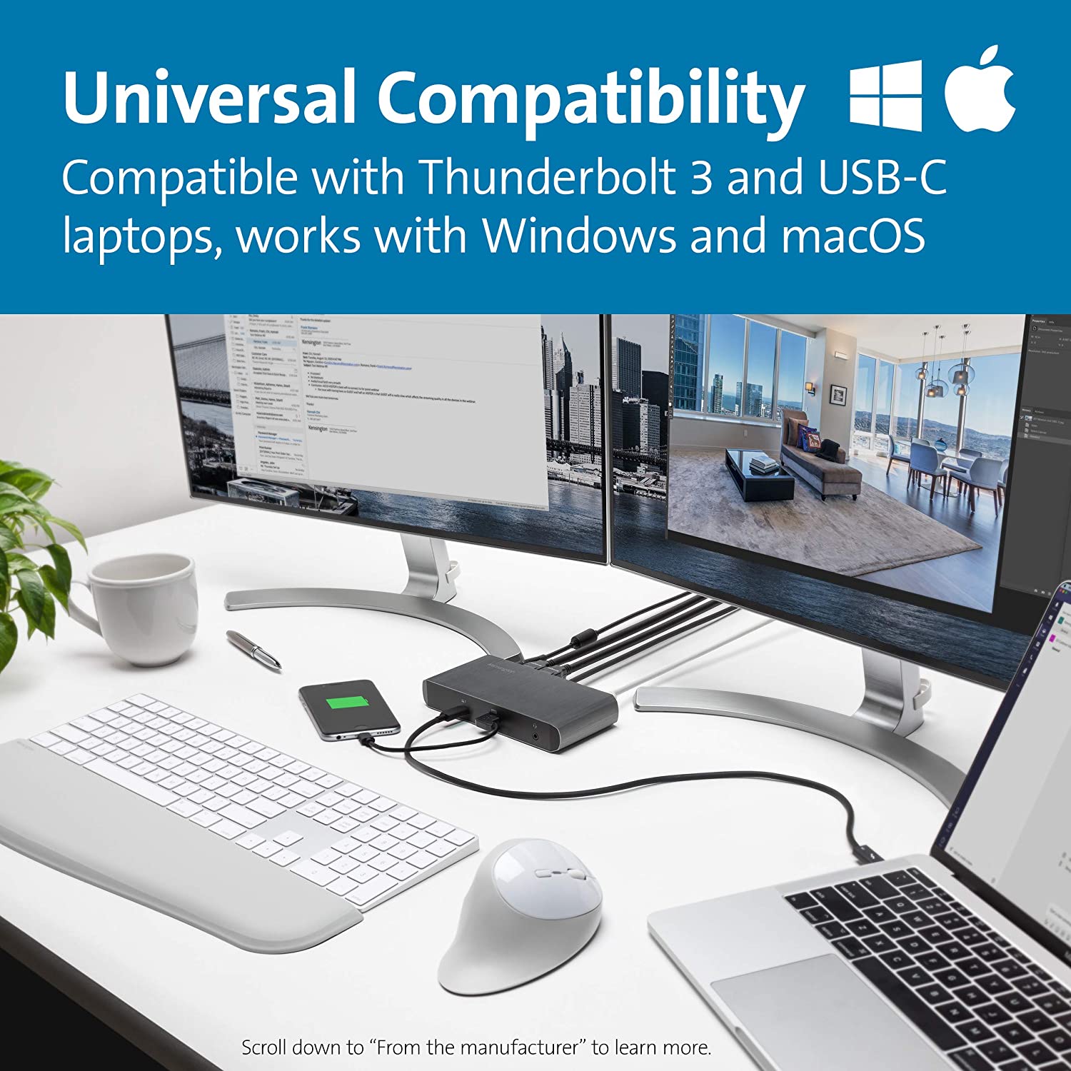 Kensington SD5500T Thunderbolt 3 and USB-C Docking Station, Dual 4K DisplayPort, for Macbooks, Windows and Surface, 60W PD (K38130US)