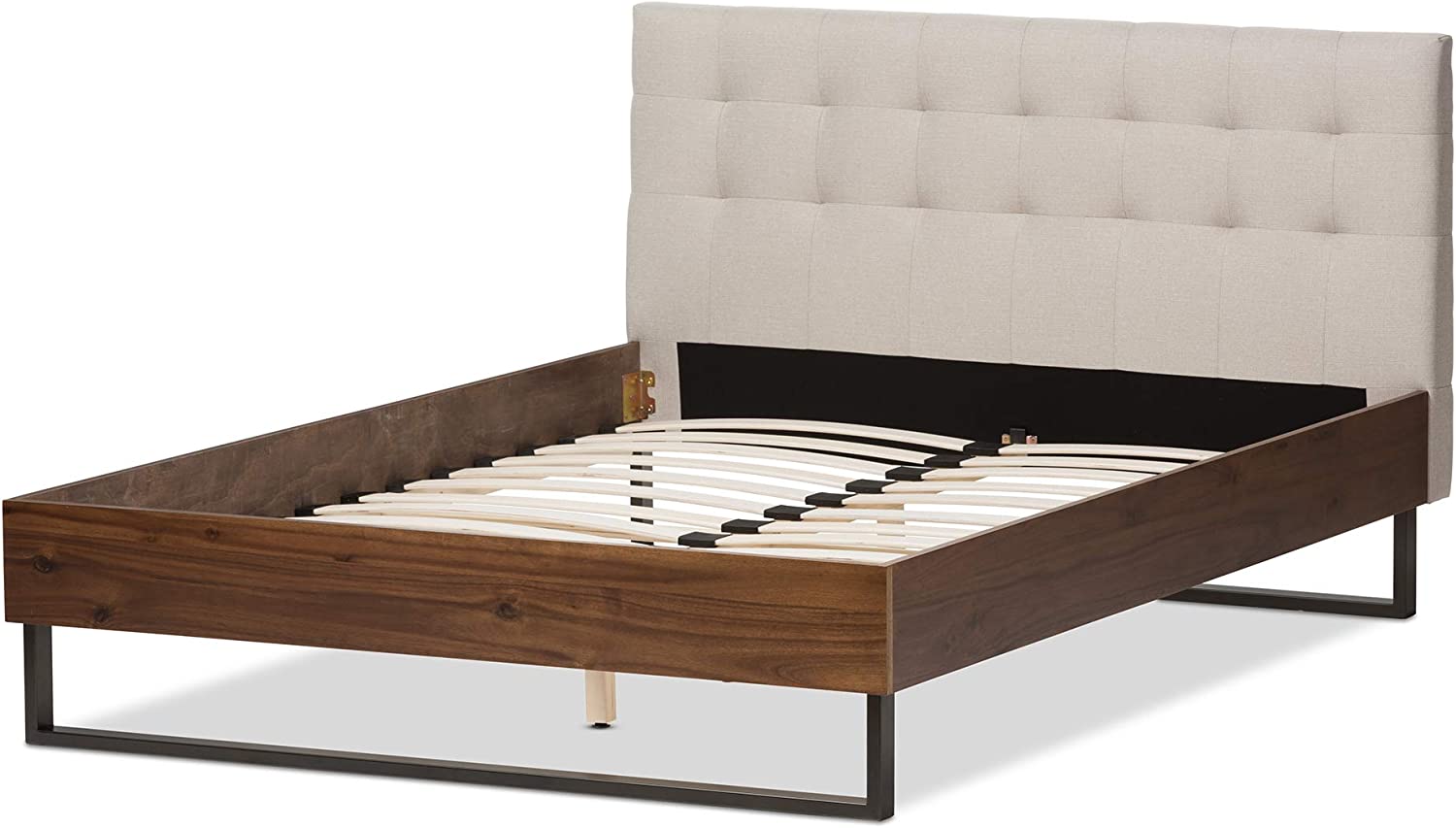 Baxton Studio Mitchell Tufted Queen Platform Bed in Beige and Brown