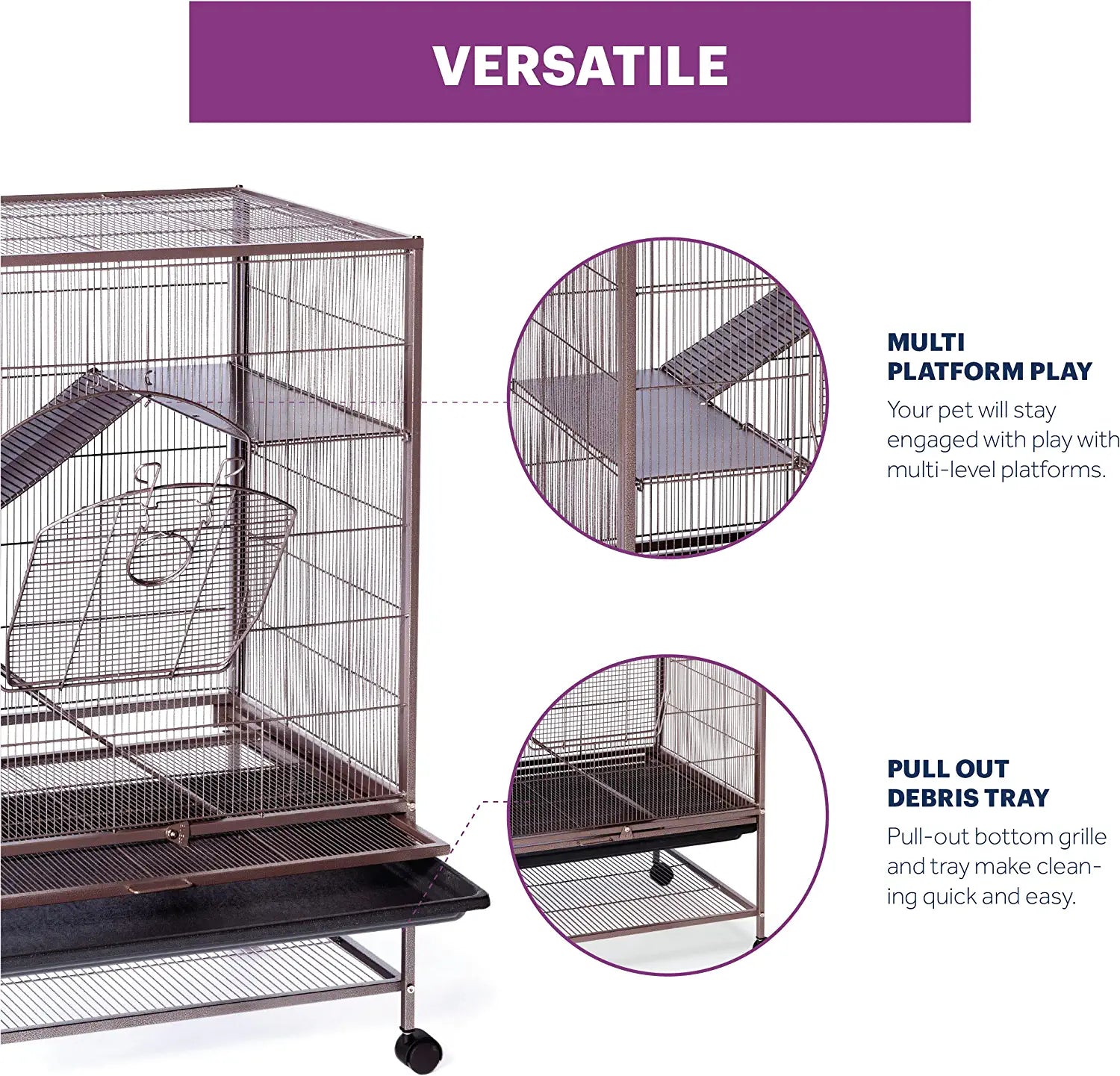 Prevue Pet Products Rat, Chinchilla, Baby Ferret Cage, Metal Home Crate for Small Animal Critters, Chew-Proof House with Caster Wheels, Earthtone Dusted Rose Hammertone Finish