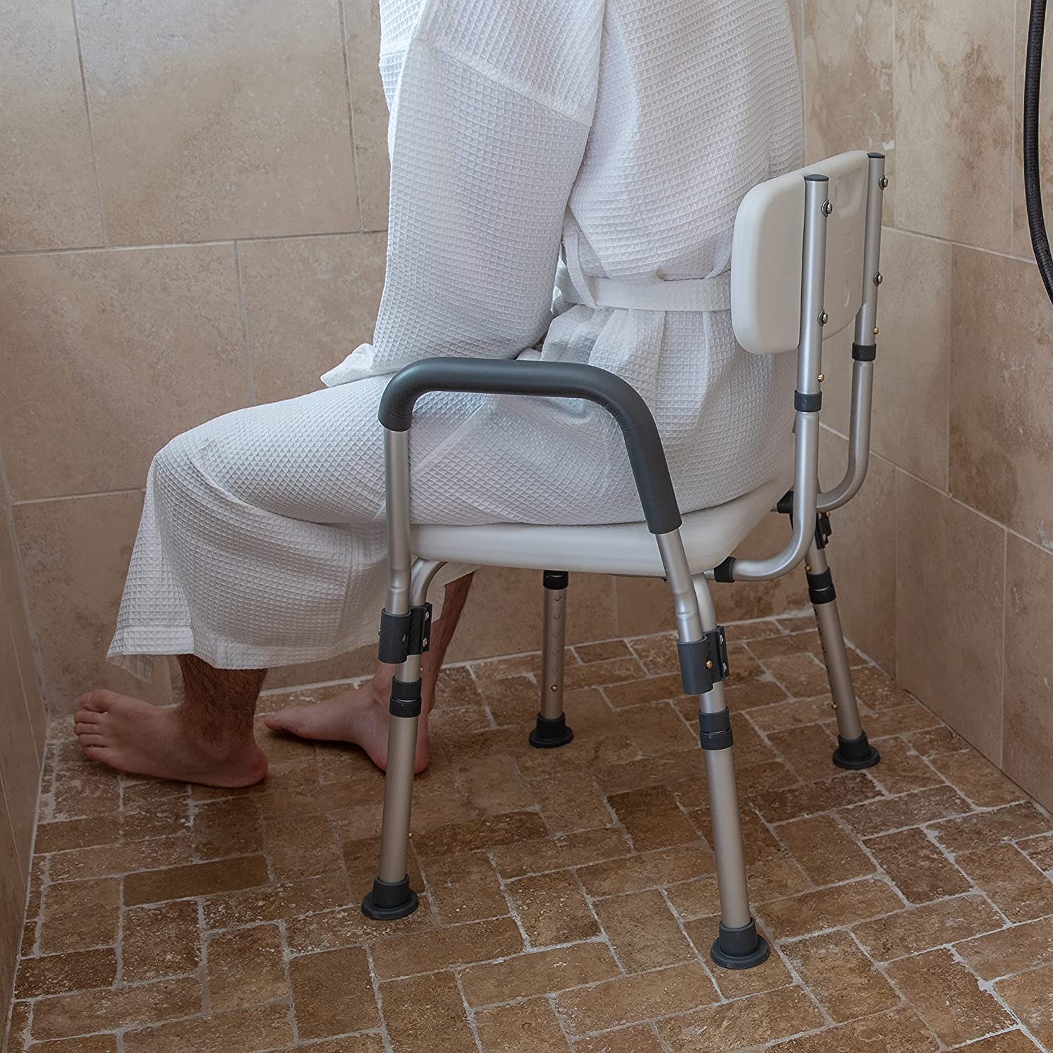 Flash Furniture HERCULES Series 300 Lb. Capacity Adjustable White Bath &amp; Shower Chair with Quick Release Back &amp; Arms