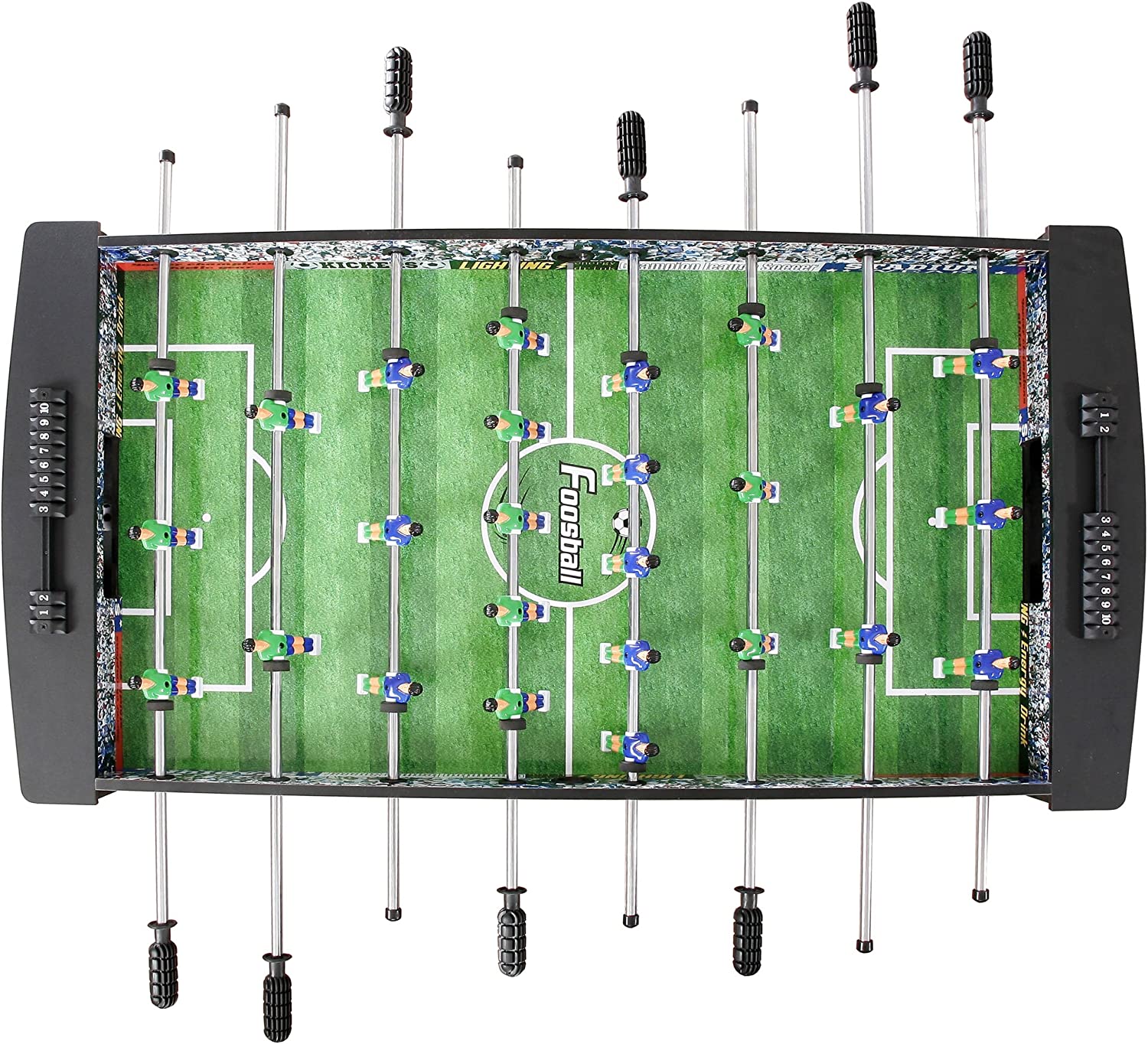 Hathaway Playoff 4’ Foosball Table, Soccer Game for Kids and Adults with Ergonomic Handles, Analog Scoring and Leg Levelers, Black/Green, 4-Feet