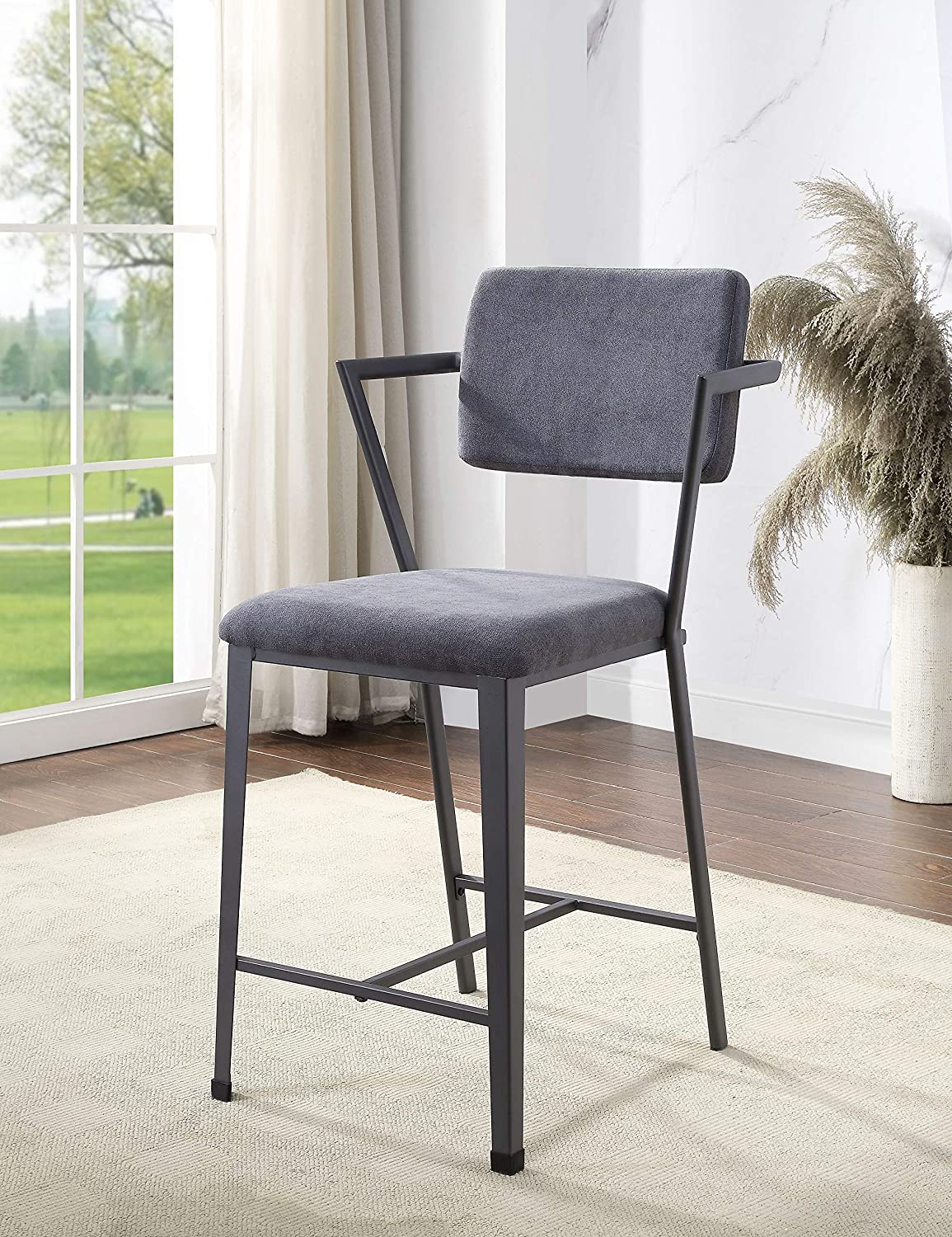 ACME Cargo Counter Height Chair (Set-2) - - Fabric &amp; Gunmetal