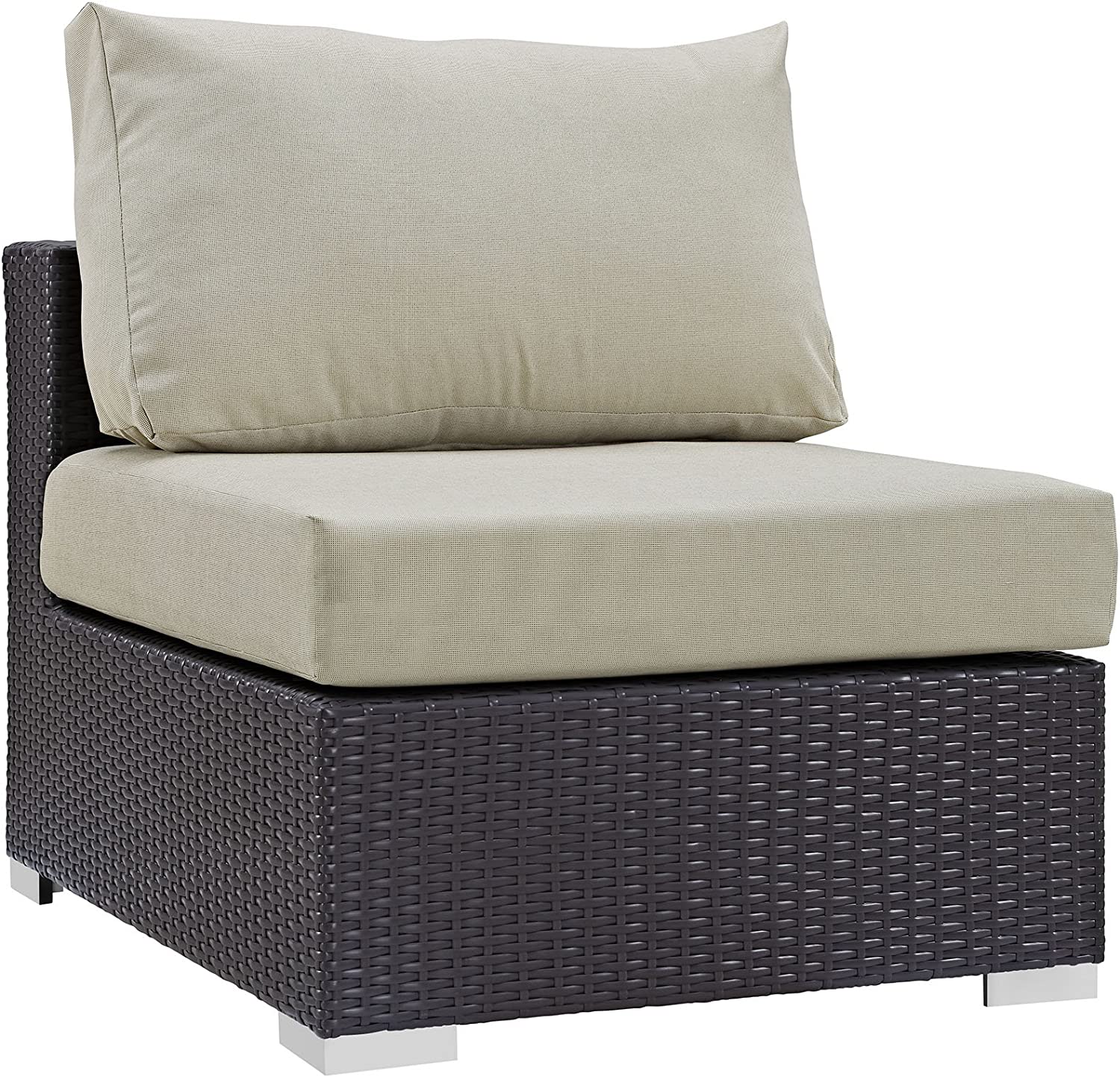 Modway Convene Wicker Rattan Outdoor Patio Sectional Sofa Armless Chair in Espresso Beige