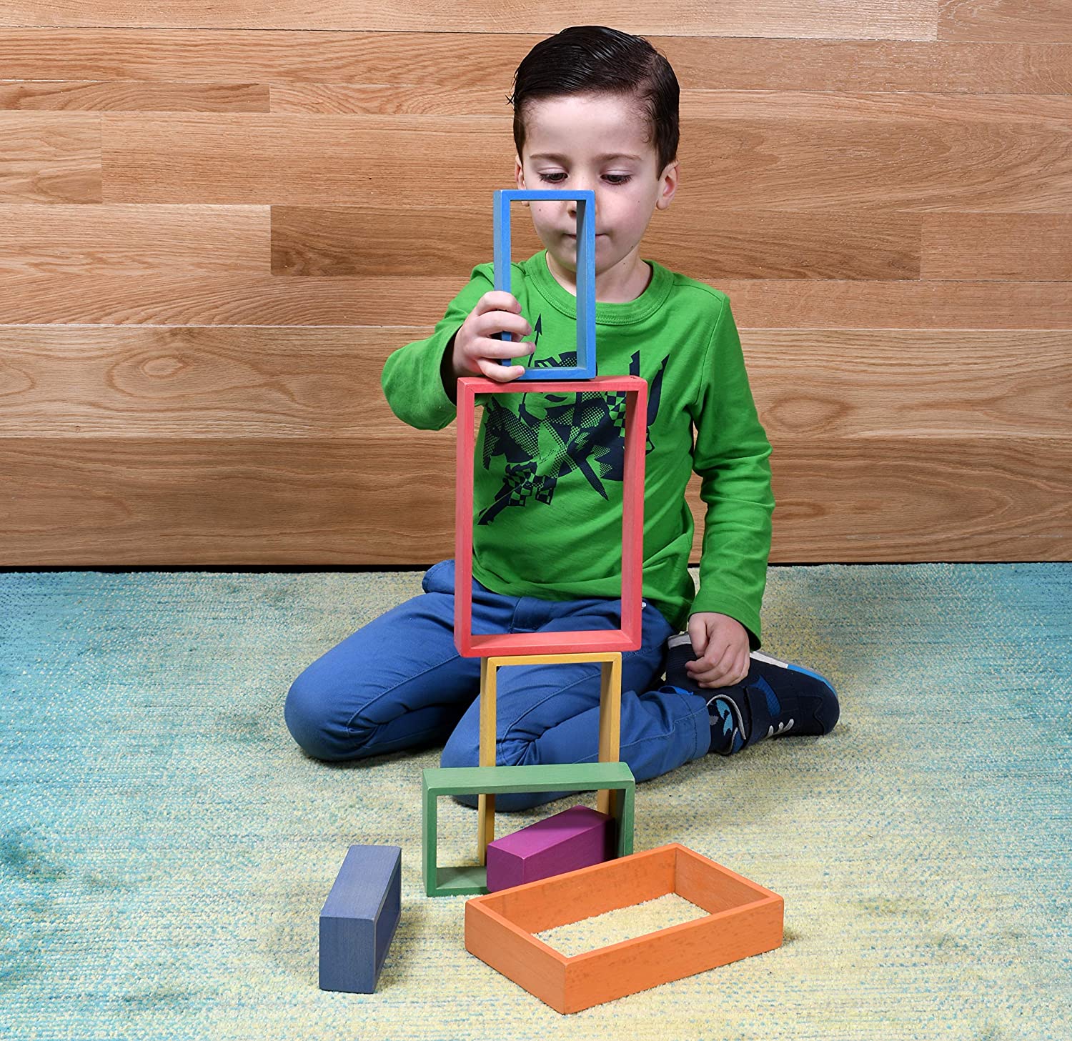 TickiT - 73414 Wooden Rainbow Architect Rectangles - Nesting Puzzle - Stacking Blocks for Ages 12M+