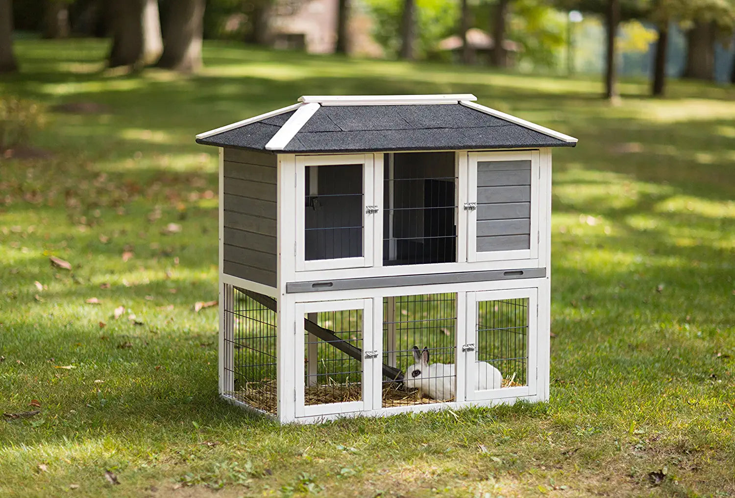 Prevue Pet Products 4601 Duplex Rabbit Hutch, Gray/White