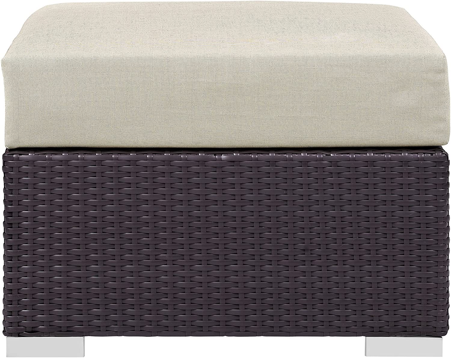 Modway Convene Wicker Rattan Outdoor Patio Square Ottoman in Espresso Beige