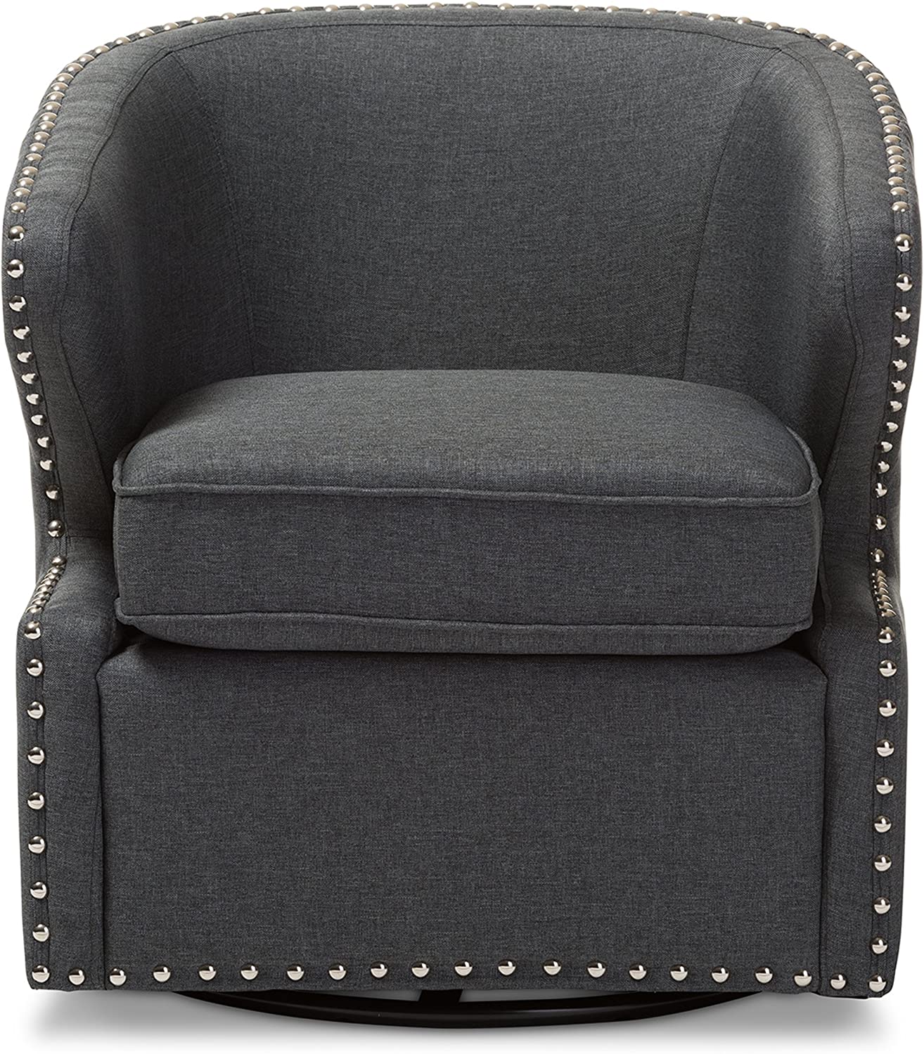 Baxton Studio Finley Mid Century Modern Fabric Upholstered Swivel Armchair, Grey