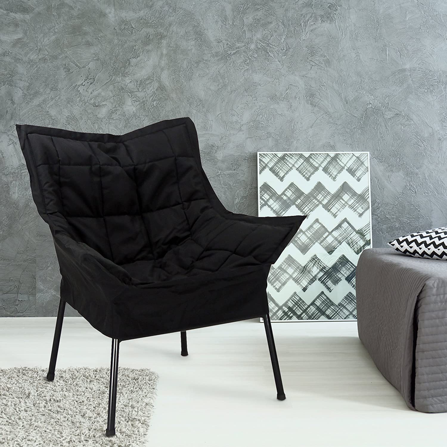 Casual Home Milano Chair with Black Metal Frame and Microsuede Outer Cover, Black