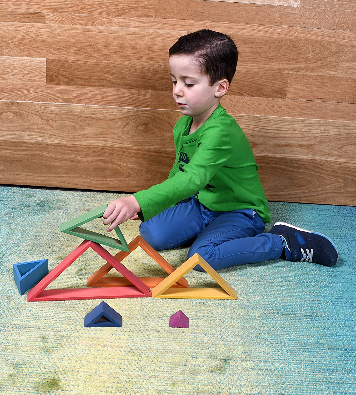 TickiT - 73418 Wooden Rainbow Architect Triangles - Nesting Puzzle - Stacking Blocks for Ages 12M+