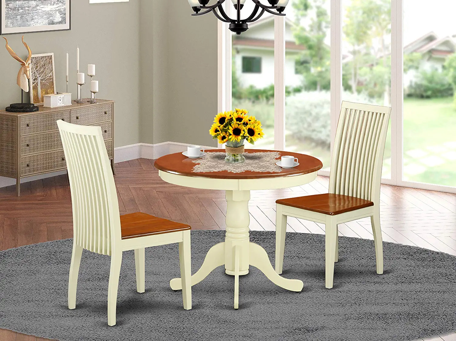 East West Furniture ANIP5-MAH-W Dining Room Table Set, 4 Chairs and 1