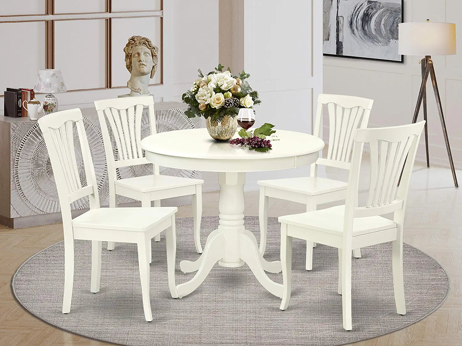 East West Furniture ANAV5-LWH-W Dining Room Table Set, 5-Pieces