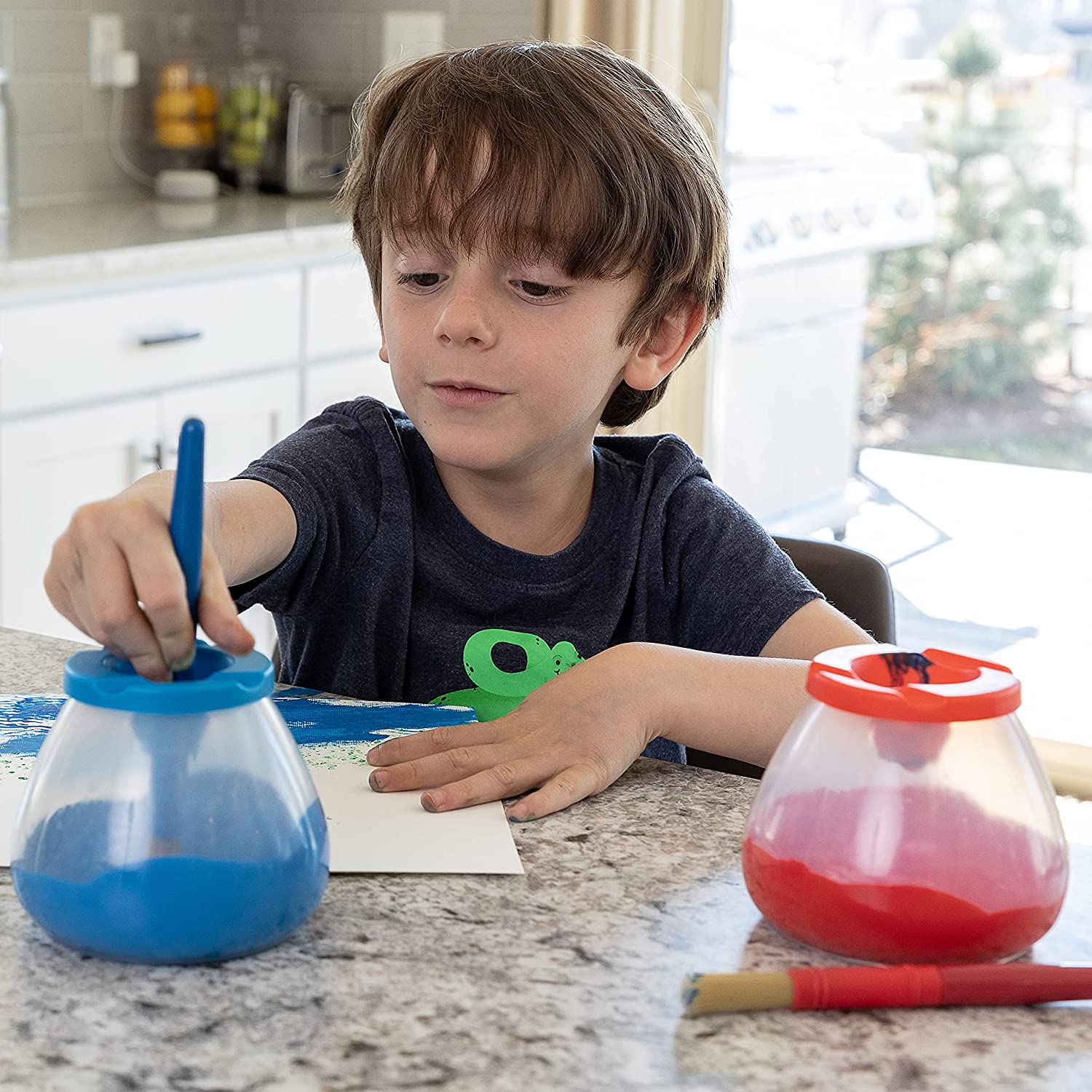 READY 2 LEARN No Spill No Tip Paint Pots - Set of 6 - Spill-Proof and Tip-Proof Paint Containers for Kids - Clear, Cone-Shaped Pots, Colored Lids and Paint Brush Rests