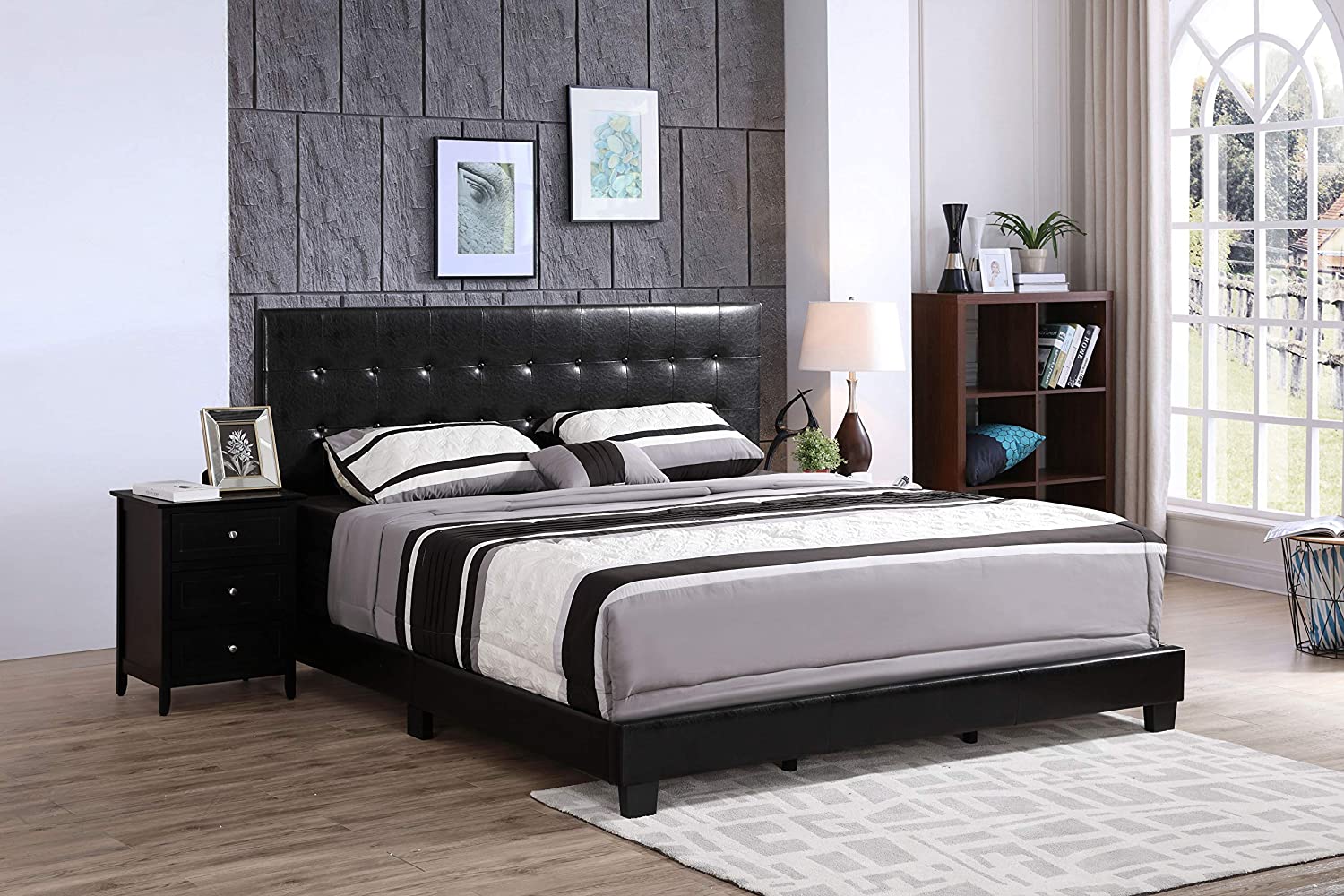 Glory Furniture Caldwell Queen, Black Upholstered bed,