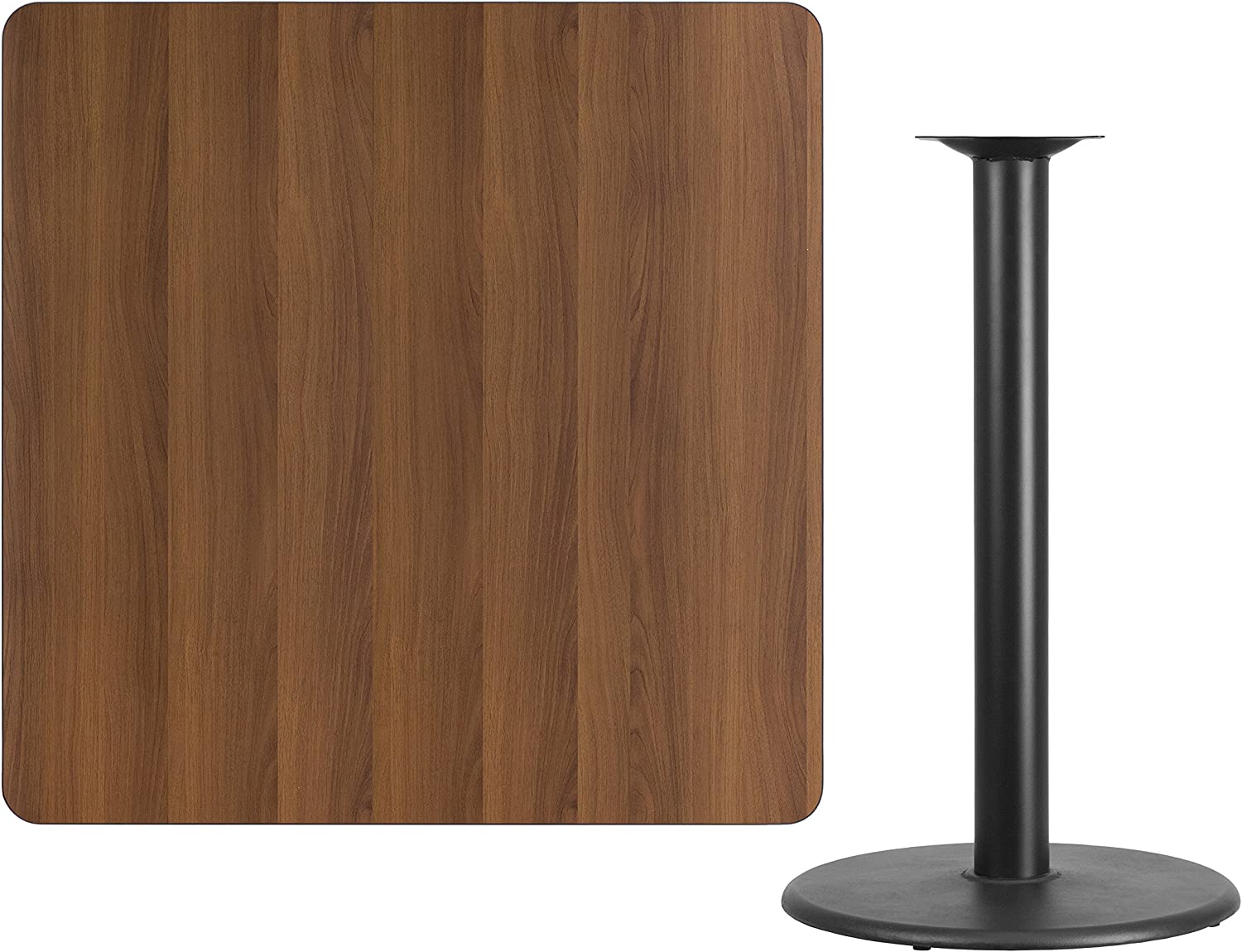 Flash Furniture 42&#39;&#39; Square Walnut Laminate Table Top with 24&#39;&#39; Round Bar Height Table Base