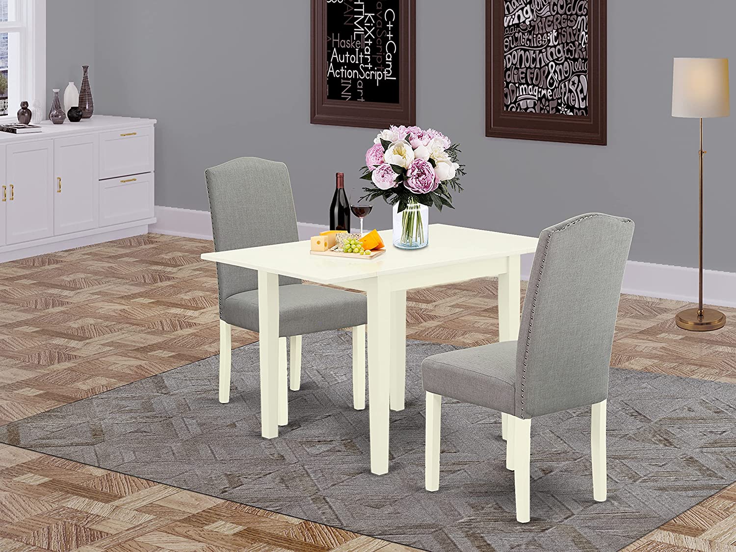 East West Furniture Dining Table Set, Linen White