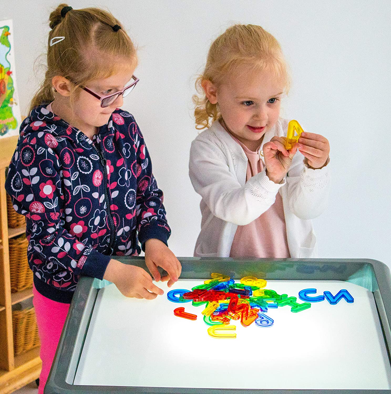 edxeducation Transparent Letters and Numbers - Mini Jar - Colorful, Plastic Letters and Numbers - Light Box Accessory - Sensory Play - Practice Counting and Spelling