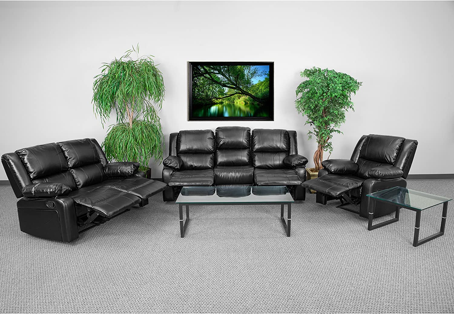 Flash Furniture Harmony Series Black LeatherSoft Reclining Sofa Set