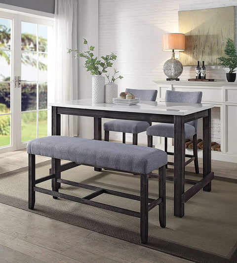 ACME Furniture Yelena Counter Height Bench, Fabric &amp; Weathered Espresso