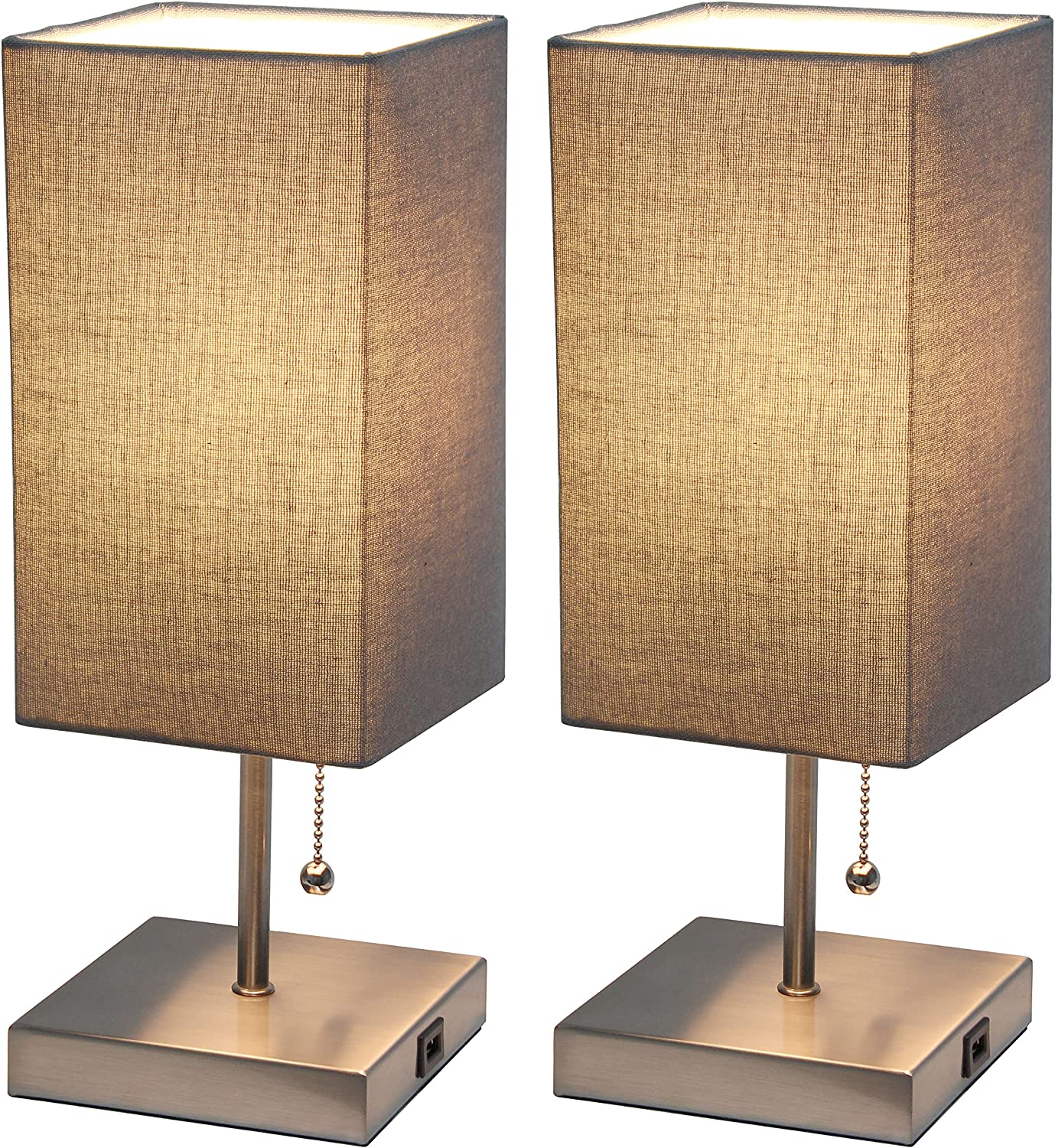 Simple Designs LC2003-GRY-2PK Lamp Set, Brushed Steel/Gray