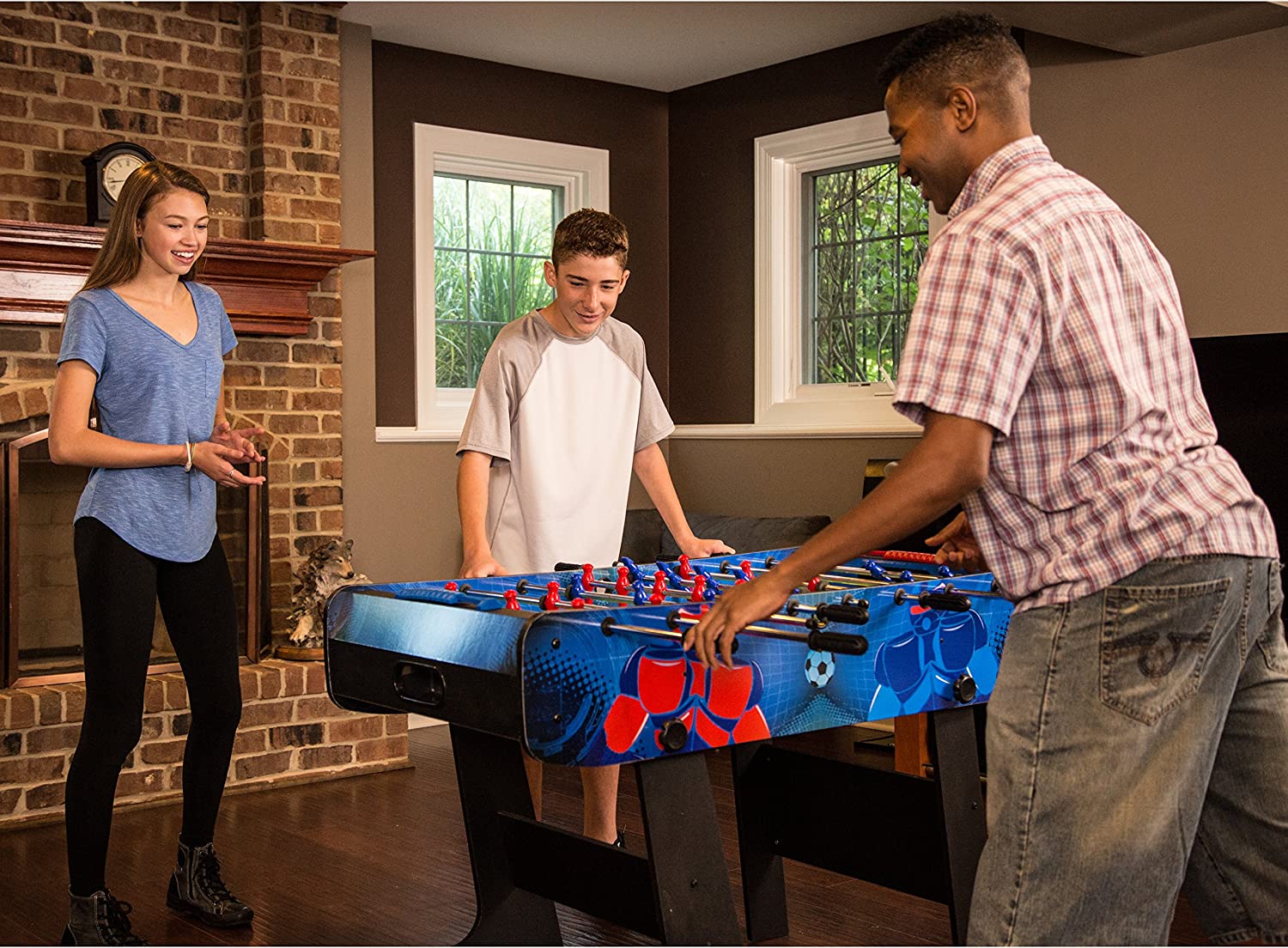 Hathaway Gladiator 48&#34; Folding Foosball Table, Arcade Table Soccer for Game Rooms, Includes Foosballs, Blue/Black