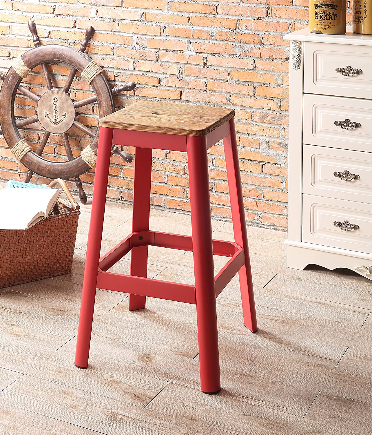 ACME Furniture Jacotte Bar Stool, 30&#34;, Red